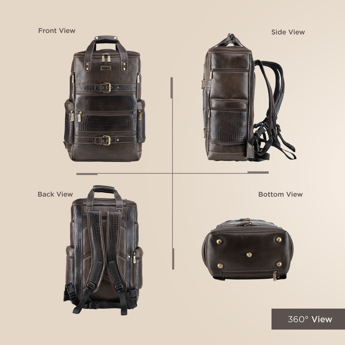 BRAND LEATHER Full Grain Buffalo - Hide Leather Backpack Large Capacity 15/15.6/16/17 Inch Laptop Bag Multi Pockets Travel Daypack