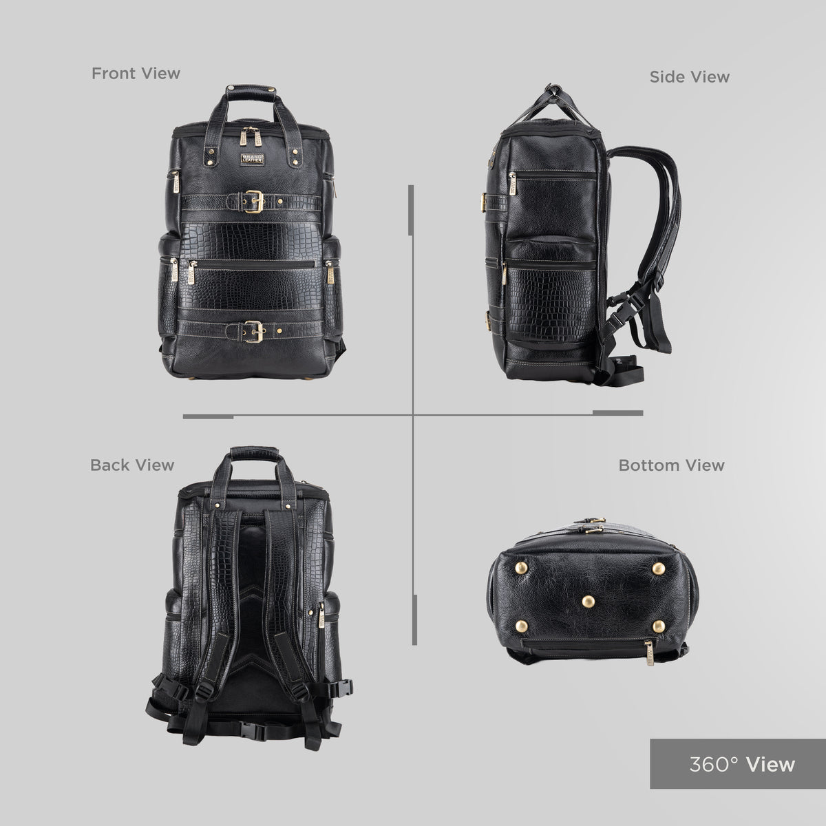 BRAND LEATHER Full Grain Buffalo - Hide Leather Backpack Large Capacity 15/15.6/16/17 Inch Laptop Bag Multi Pockets Travel Daypack