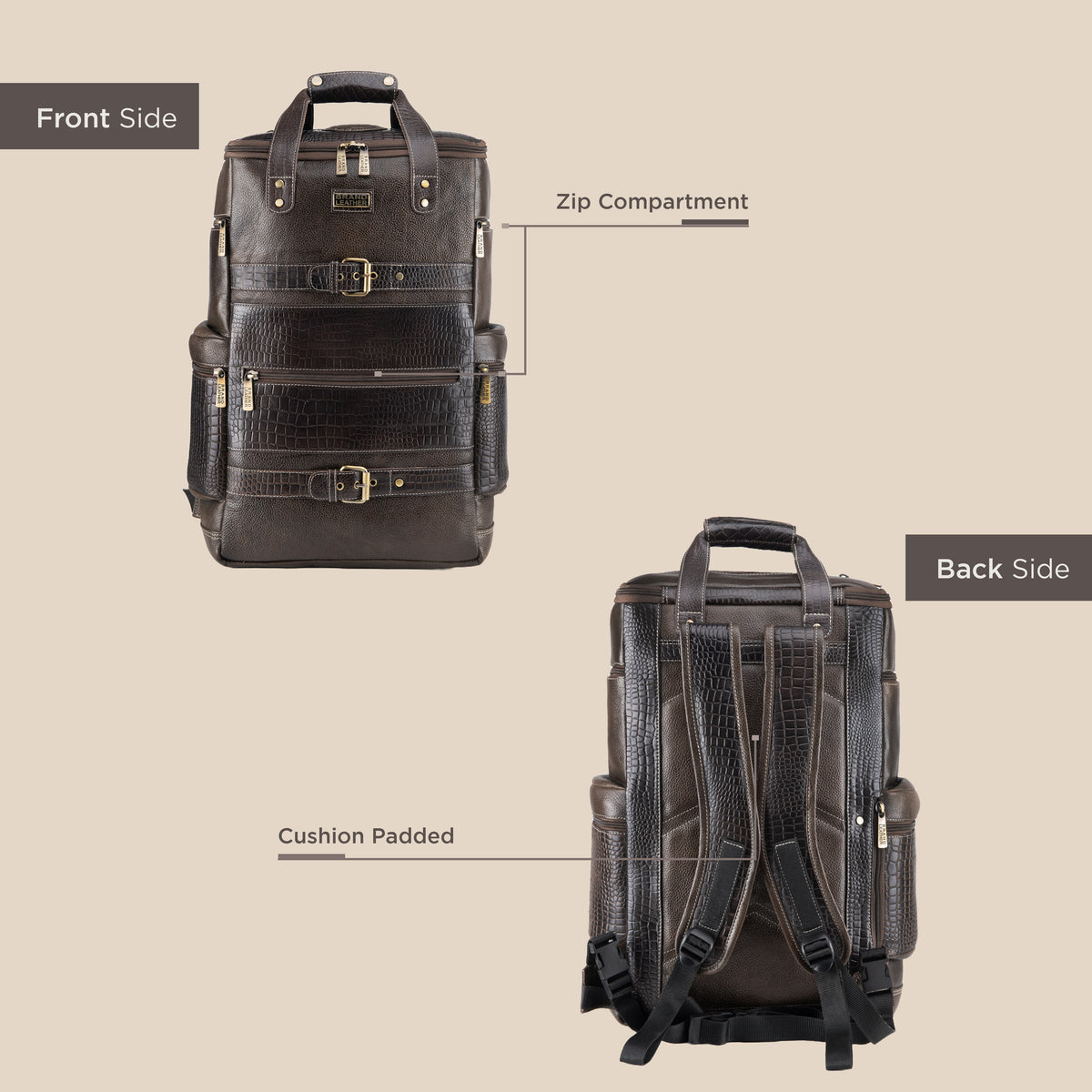 BRAND LEATHER Full Grain Buffalo - Hide Leather Backpack Large Capacity 15/15.6/16/17 Inch Laptop Bag Multi Pockets Travel Daypack