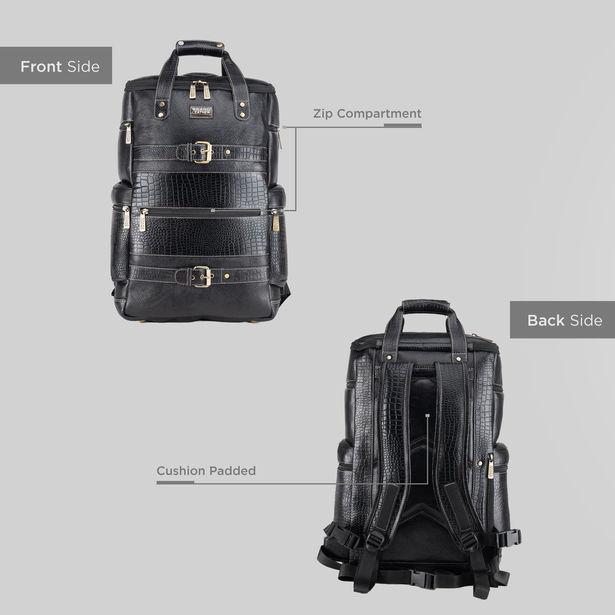 BRAND LEATHER Full Grain Buffalo - Hide Leather Backpack Large Capacity 15/15.6/16/17 Inch Laptop Bag Multi Pockets Travel Daypack