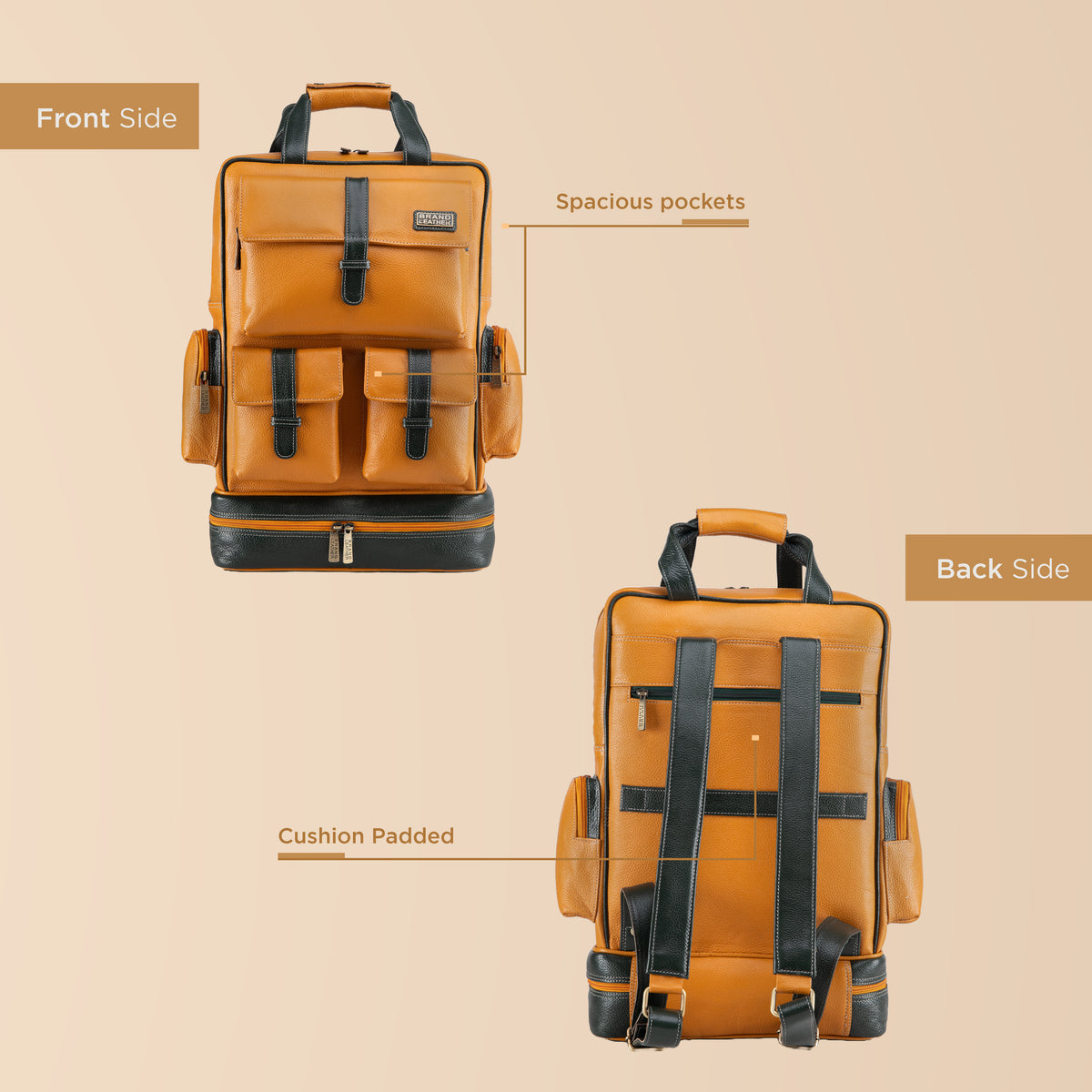 BRAND LEATHER Full Grain Buffalo - Hide Leather Backpack Large Capacity 15/15.6/16/17 Inch Laptop Bag Multi Pockets Travel Daypack