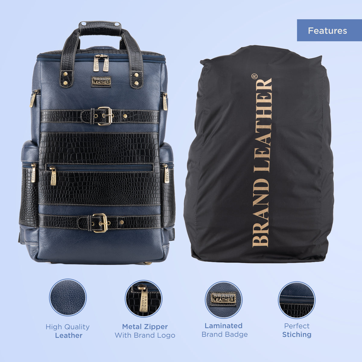 BRAND LEATHER Full Grain Buffalo - Hide Leather Backpack Large Capacity 15/15.6/16/17 Inch Laptop Bag Multi Pockets Travel Daypack