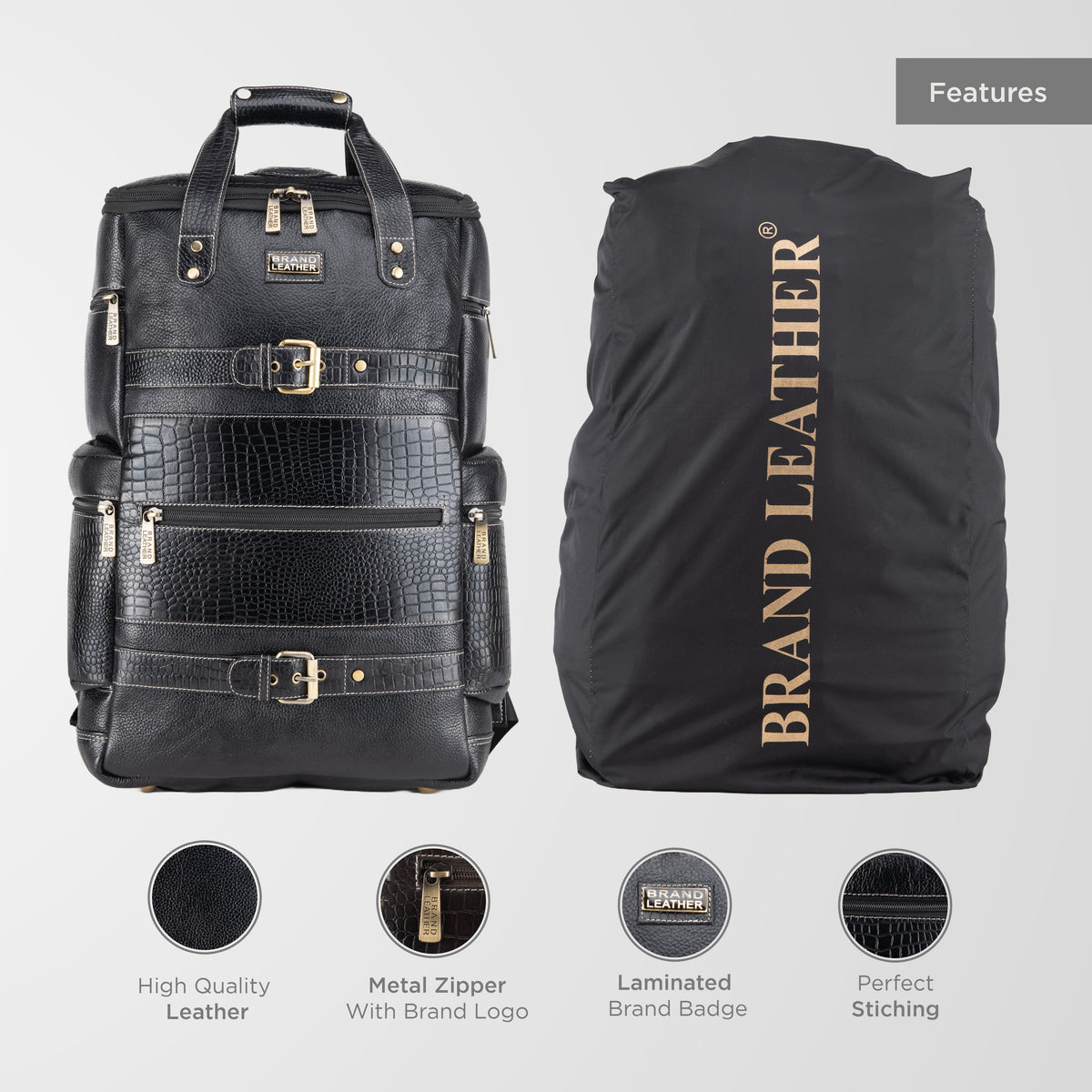 BRAND LEATHER Full Grain Buffalo - Hide Leather Backpack Large Capacity 15/15.6/16/17 Inch Laptop Bag Multi Pockets Travel Daypack