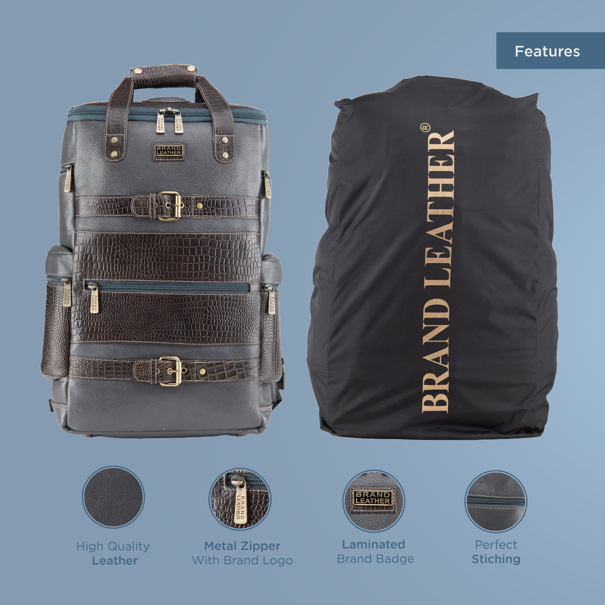 BRAND LEATHER Full Grain Buffalo - Hide Leather Backpack Large Capacity 15/15.6/16/17 Inch Laptop Bag Multi Pockets Travel Daypack