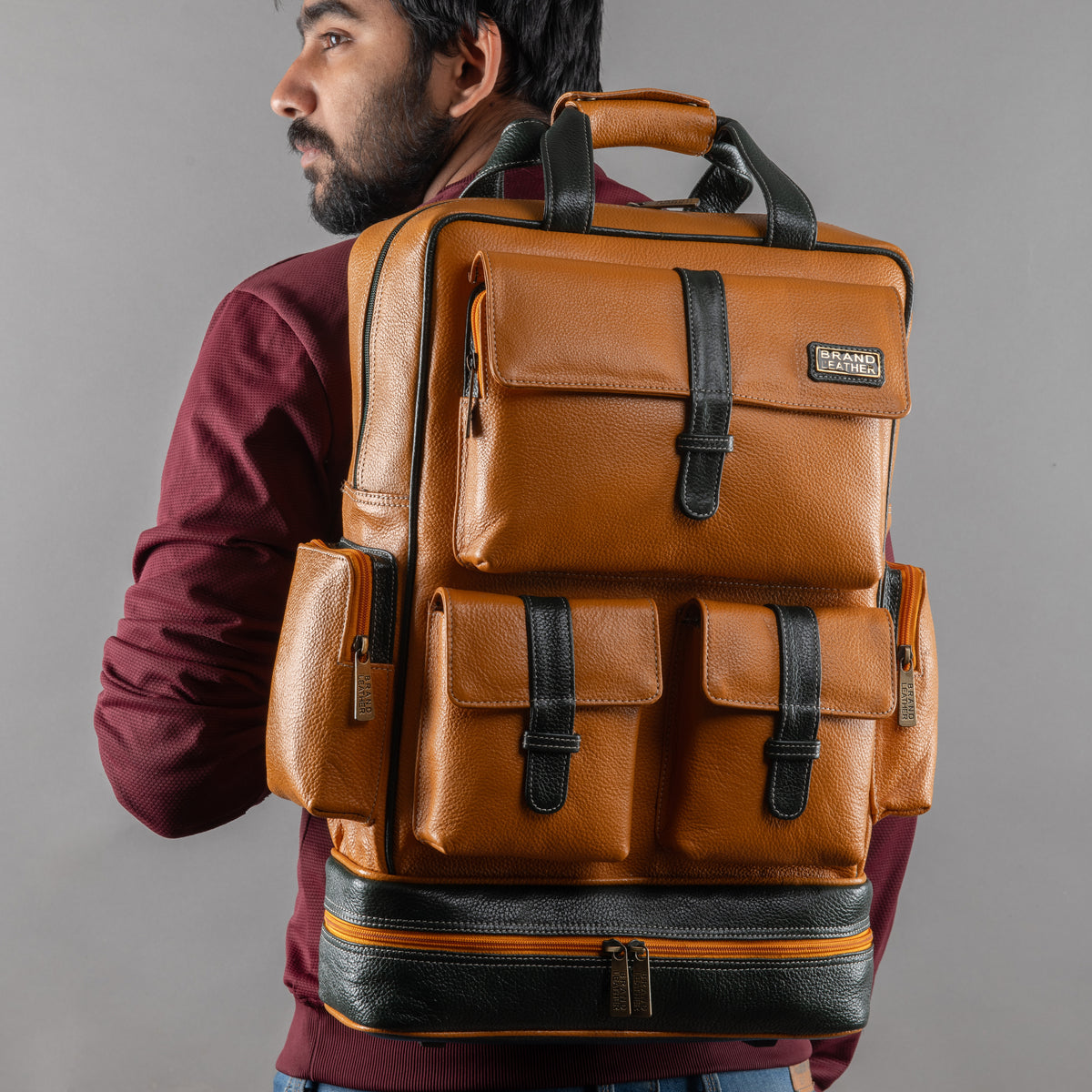 BRAND LEATHER Full Grain Buffalo - Hide Leather Backpack Large Capacity 15/15.6/16/17 Inch Laptop Bag Multi Pockets Travel Daypack