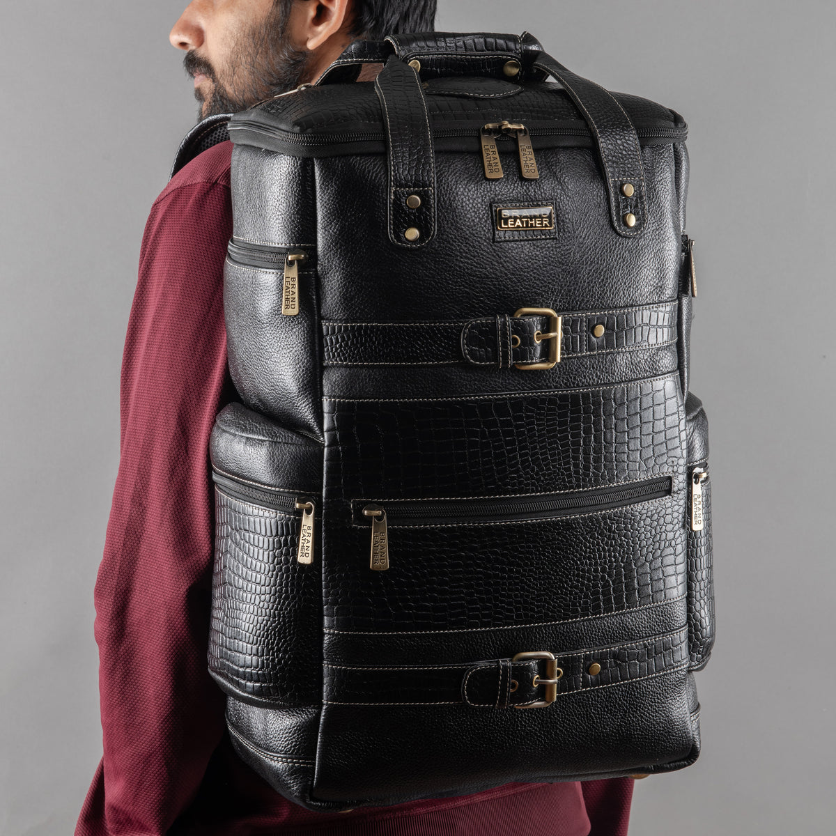 BRAND LEATHER Full Grain Buffalo - Hide Leather Backpack Large Capacity 15/15.6/16/17 Inch Laptop Bag Multi Pockets Travel Daypack