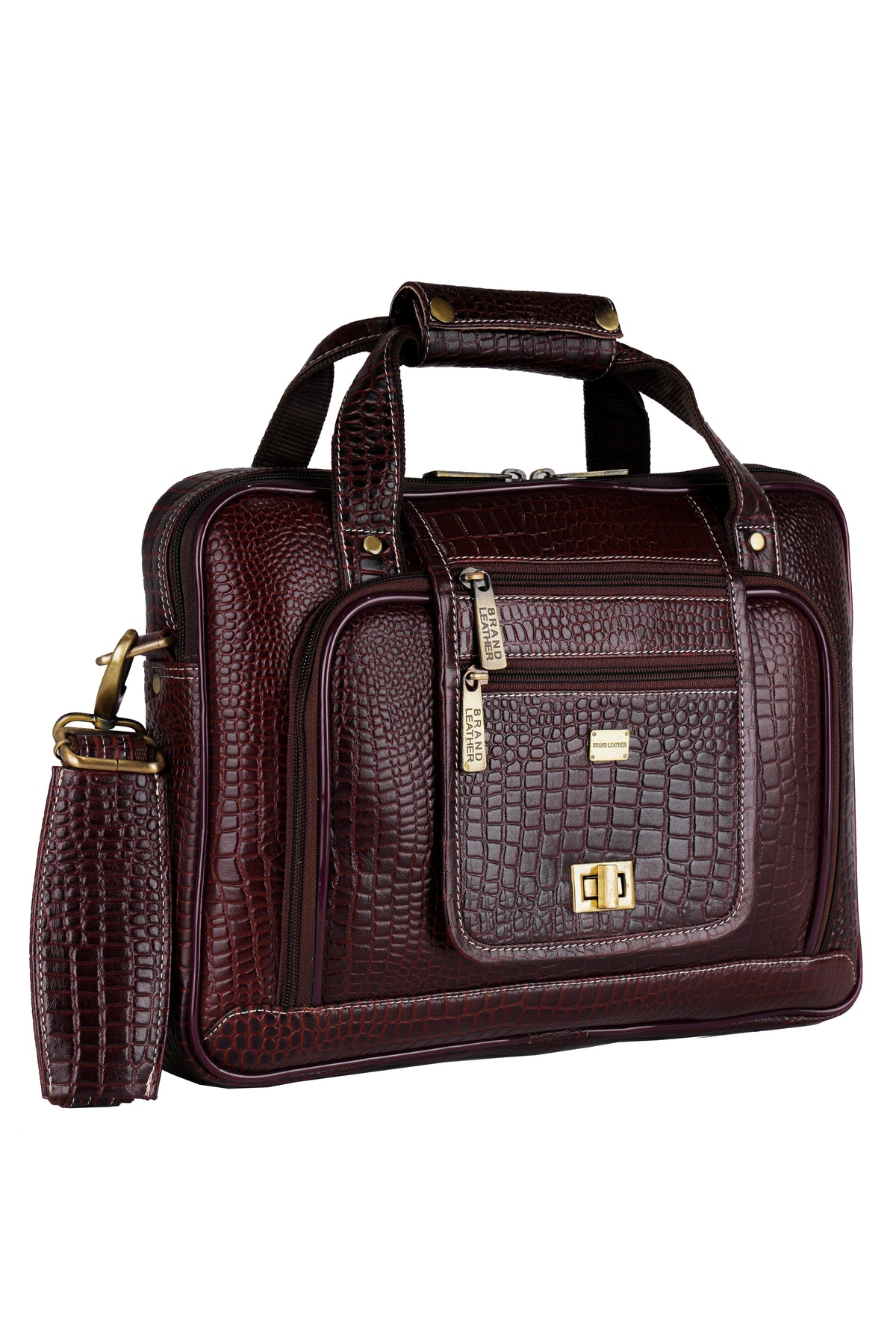 BRAND LEATHER Laptop Bag for Men - Genuine Leather Messenger Bag for Office - Fits up to 13 Inch Laptop -Brown Shoulder Bag