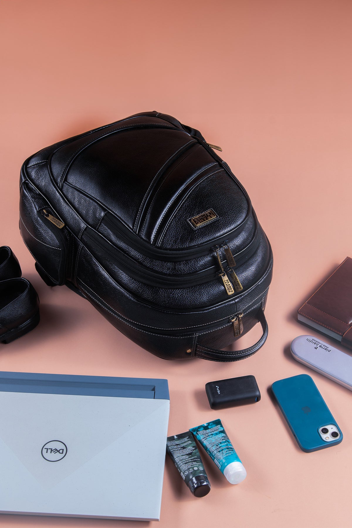 BRAND LEATHER Men's Full Grain Cow Hide Leather 17 Inch Laptop Backpack Large Capacity Weekender Overnight Camping Travel Rucksack