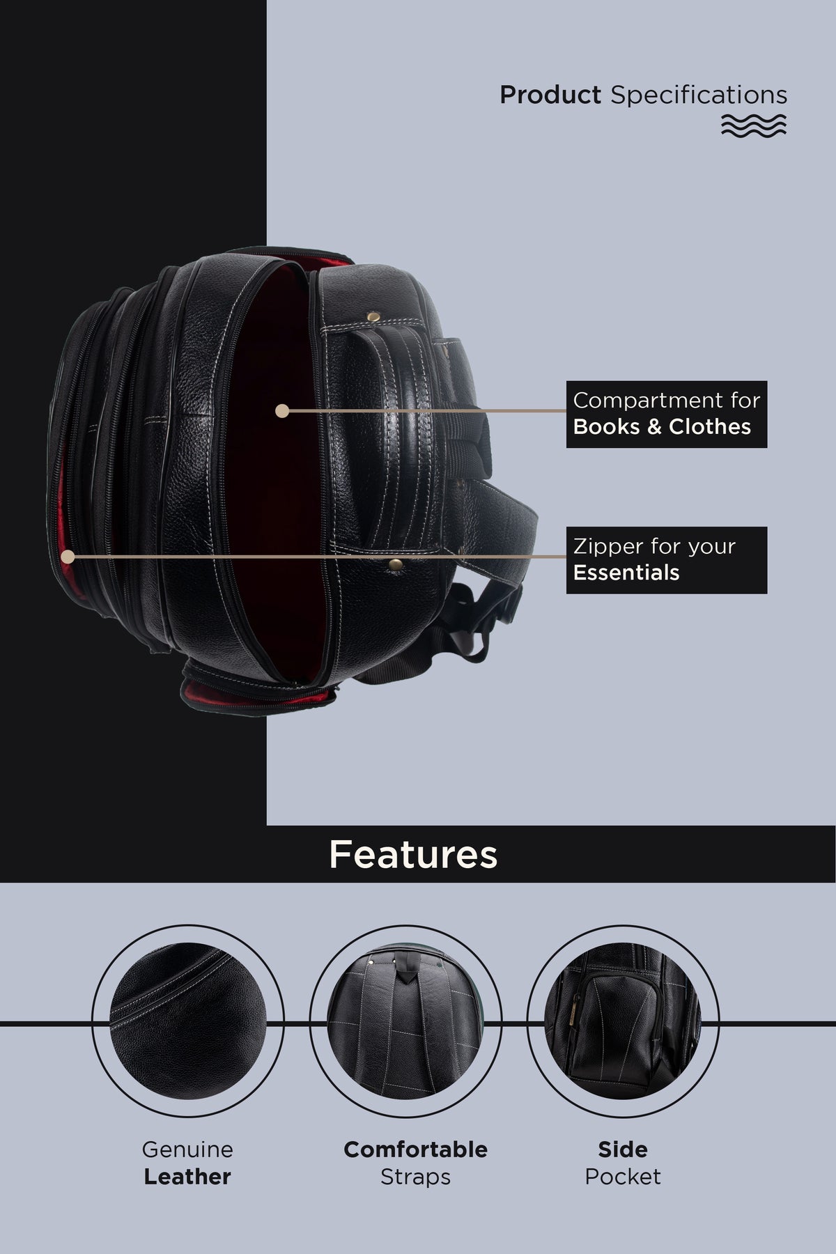 BRAND LEATHER Men's Full Grain Cow Hide Leather 17 Inch Laptop Backpack Large Capacity Weekender Overnight Camping Travel Rucksack