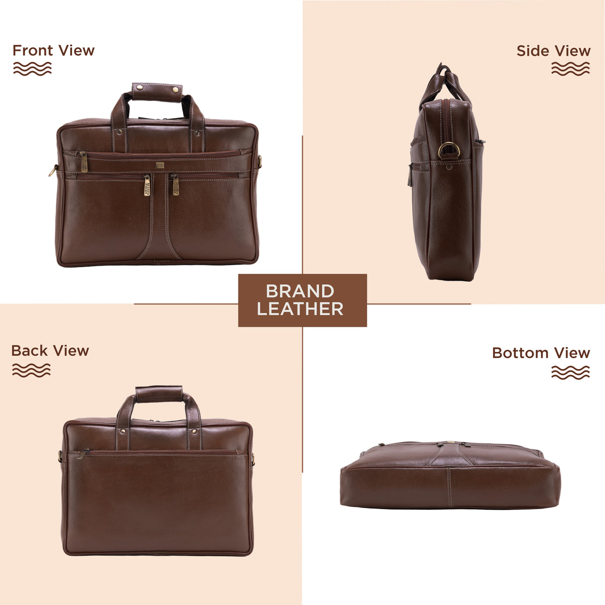 BRAND LEATHER Laptop Bag for Men - Genuine Leather Office Bag with Multiple Compartments Fits 14/15.6/16 Inch Laptop Bag - Messenger and Shoulder Bag for Travel - Water Resistant