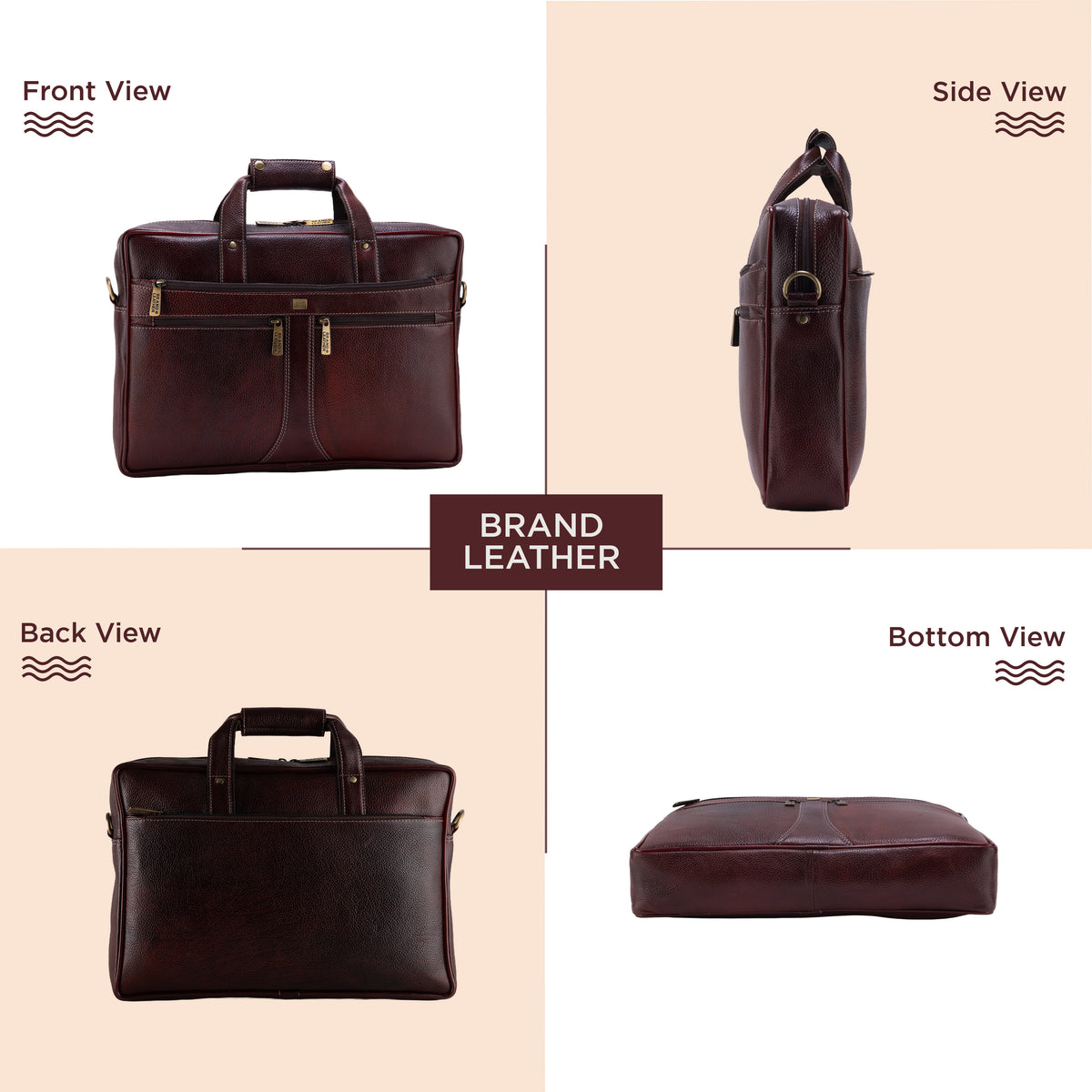 BRAND LEATHER Laptop Bag for Men - Genuine Leather Office Bag with Multiple Compartments Fits 14/15.6/16 Inch Laptop Bag - Messenger and Shoulder Bag for Travel - Water Resistant