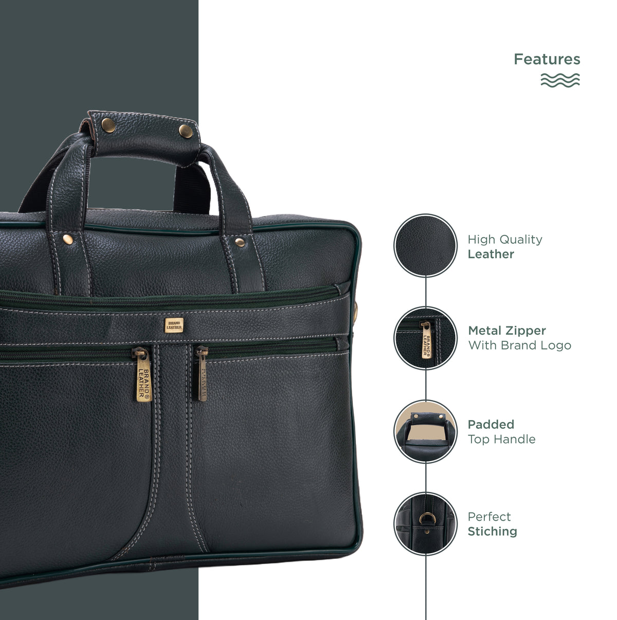 BRAND LEATHER Laptop Bag for Men - Genuine Leather Office Bag with Multiple Compartments Fits 14/15.6/16 Inch Laptop Bag - Messenger and Shoulder Bag for Travel - Water Resistant