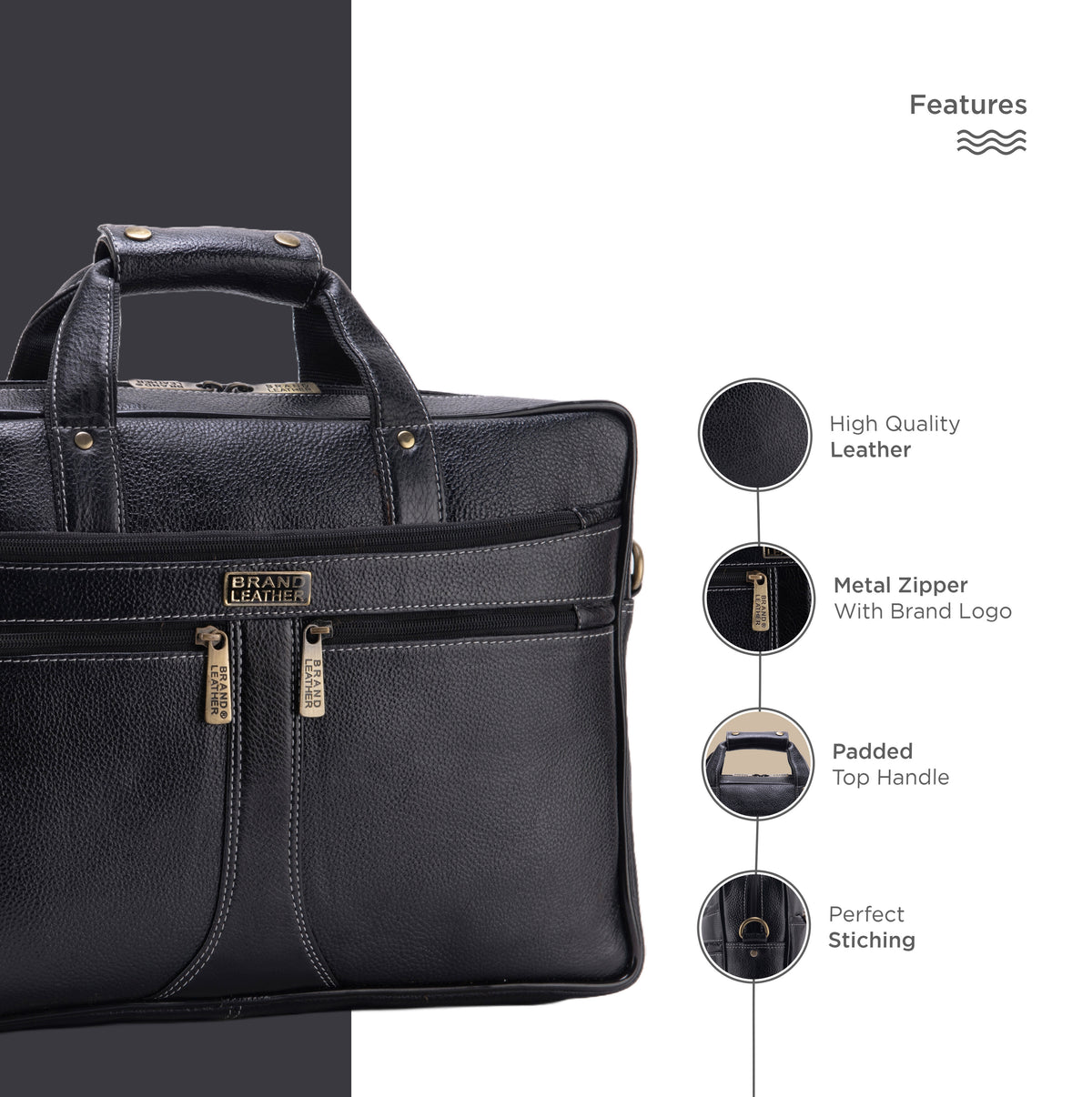 BRAND LEATHER Laptop Bag for Men - Genuine Leather Office Bag with Multiple Compartments Fits 14/15.6/16 Inch Laptop Bag - Messenger and Shoulder Bag for Travel - Water Resistant