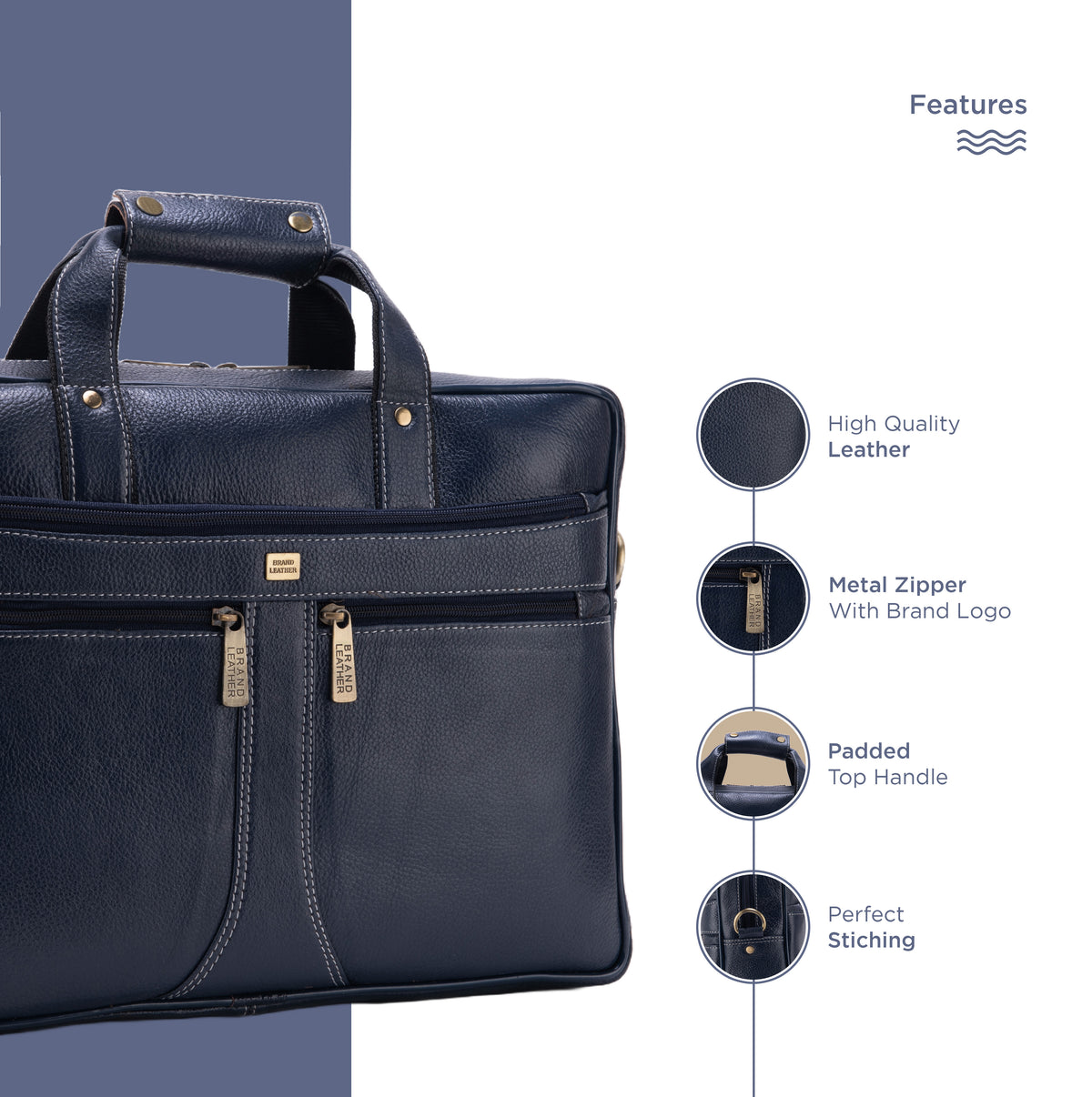 BRAND LEATHER Laptop Bag for Men - Genuine Leather Office Bag with Multiple Compartments Fits 14/15.6/16 Inch Laptop Bag - Messenger and Shoulder Bag for Travel - Water Resistant