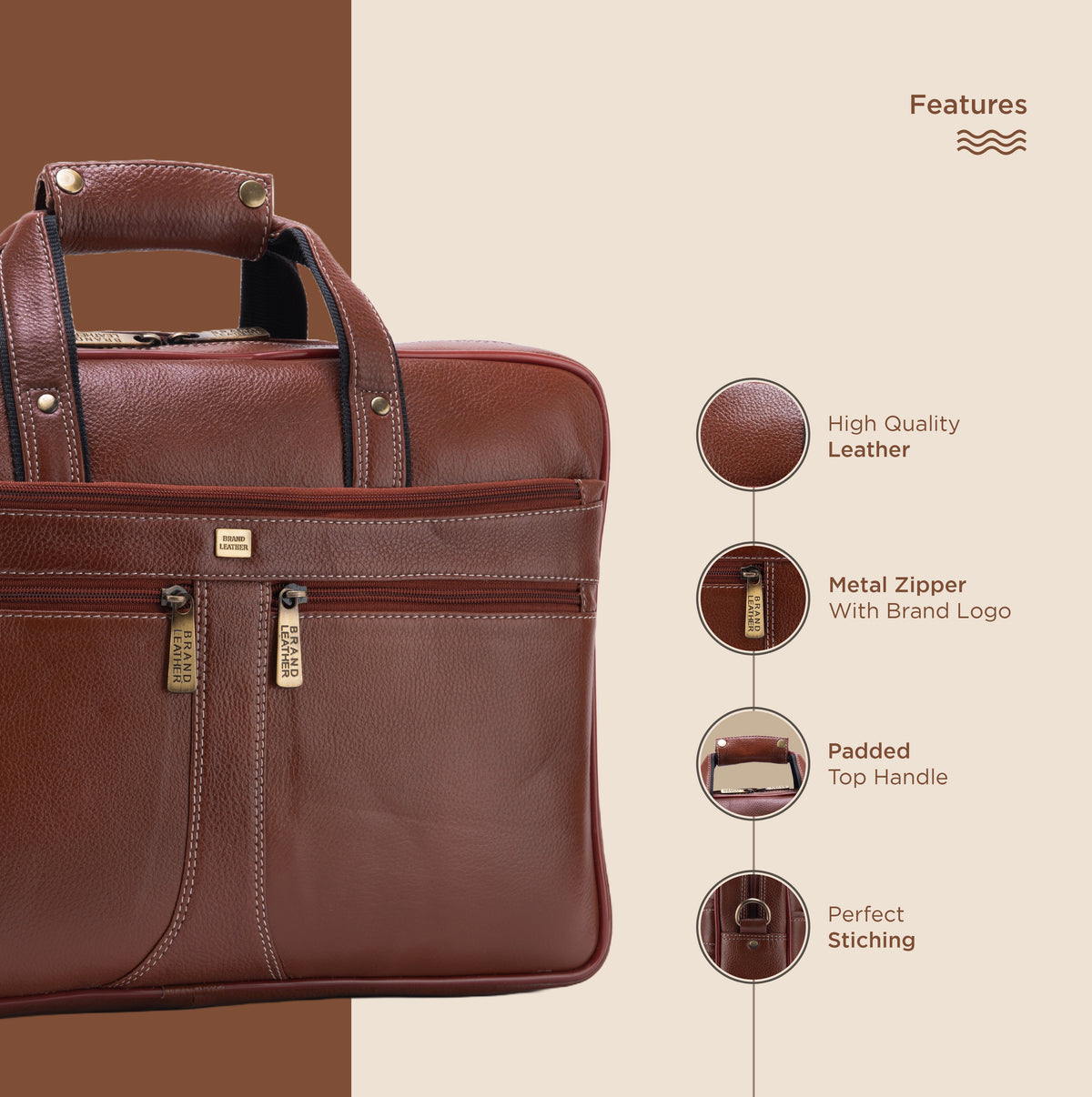 BRAND LEATHER Laptop Bag for Men - Genuine Leather Office Bag with Multiple Compartments Fits 14/15.6/16 Inch Laptop Bag - Messenger and Shoulder Bag for Travel - Water Resistant