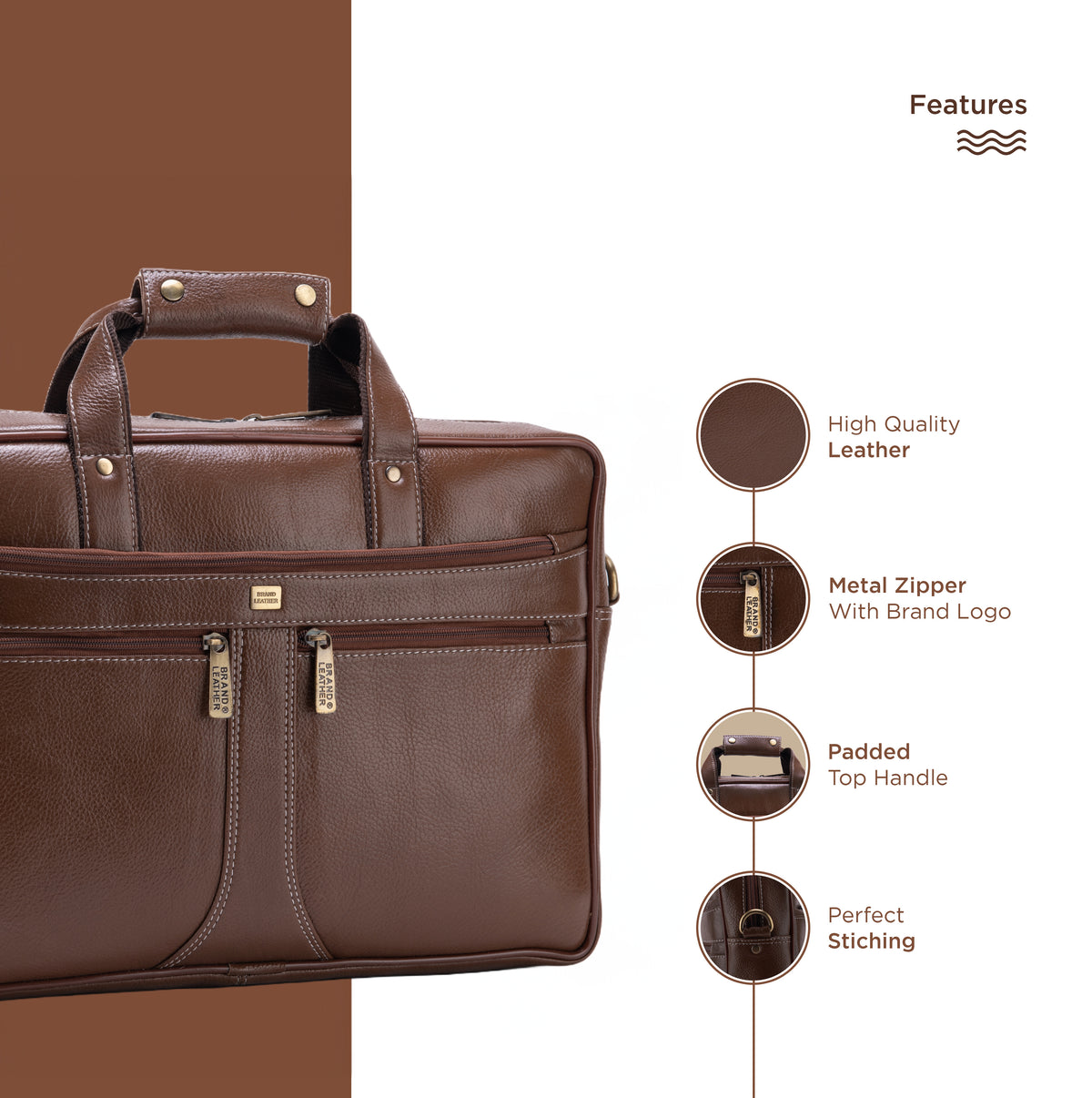 BRAND LEATHER Laptop Bag for Men - Genuine Leather Office Bag with Multiple Compartments Fits 14/15.6/16 Inch Laptop Bag - Messenger and Shoulder Bag for Travel - Water Resistant