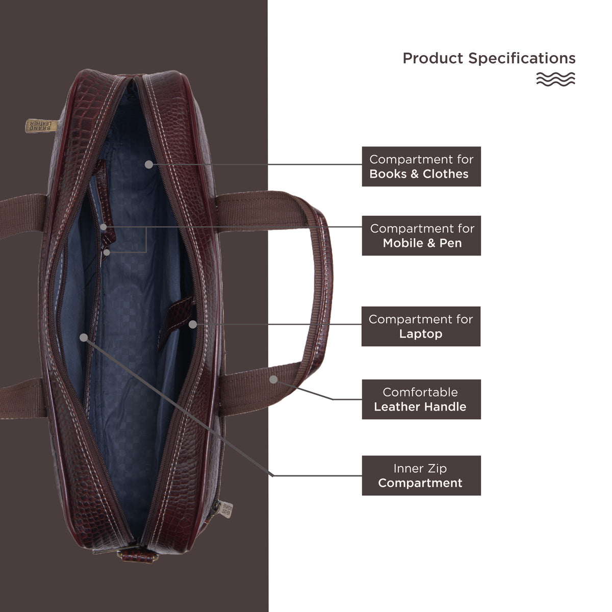 BRAND LEATHER Laptop Bag for Men - Genuine Leather Office Bag with Multiple Compartments Fits 14/15.6/16 Inch Laptop Bag - Messenger and Shoulder Bag for Travel - Water Resistant