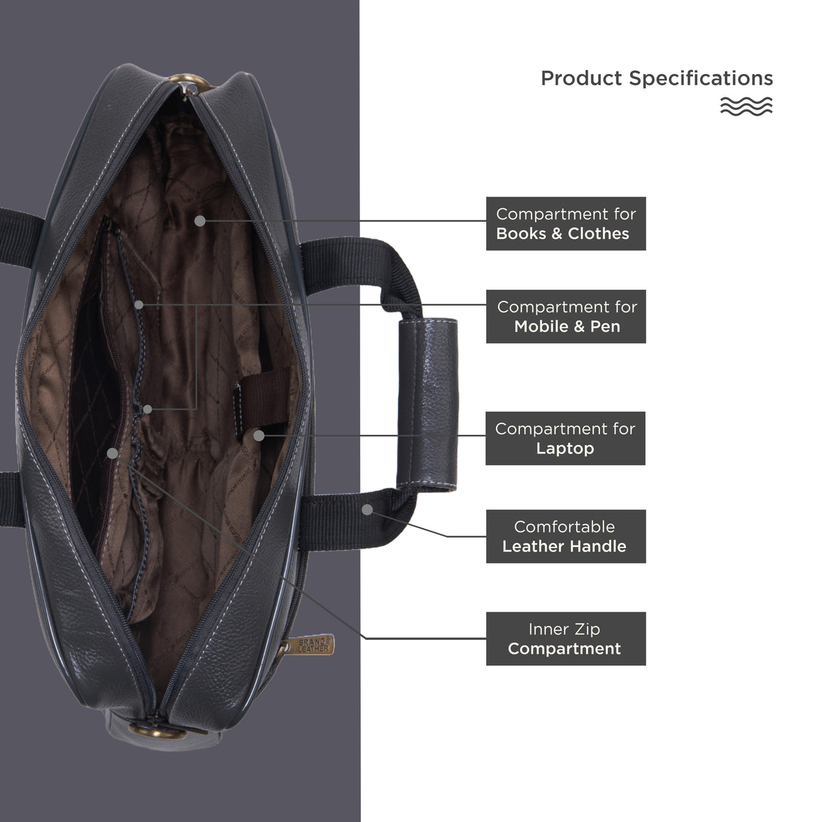 BRAND LEATHER Laptop Bag for Men - Genuine Leather Office Bag with Multiple Compartments Fits 14/15.6/16 Inch Laptop Bag - Messenger and Shoulder Bag for Travel - Water Resistant
