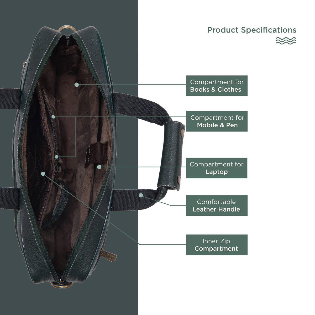 BRAND LEATHER Laptop Bag for Men - Genuine Leather Office Bag with Multiple Compartments Fits 14/15.6/16 Inch Laptop Bag - Messenger and Shoulder Bag for Travel - Water Resistant