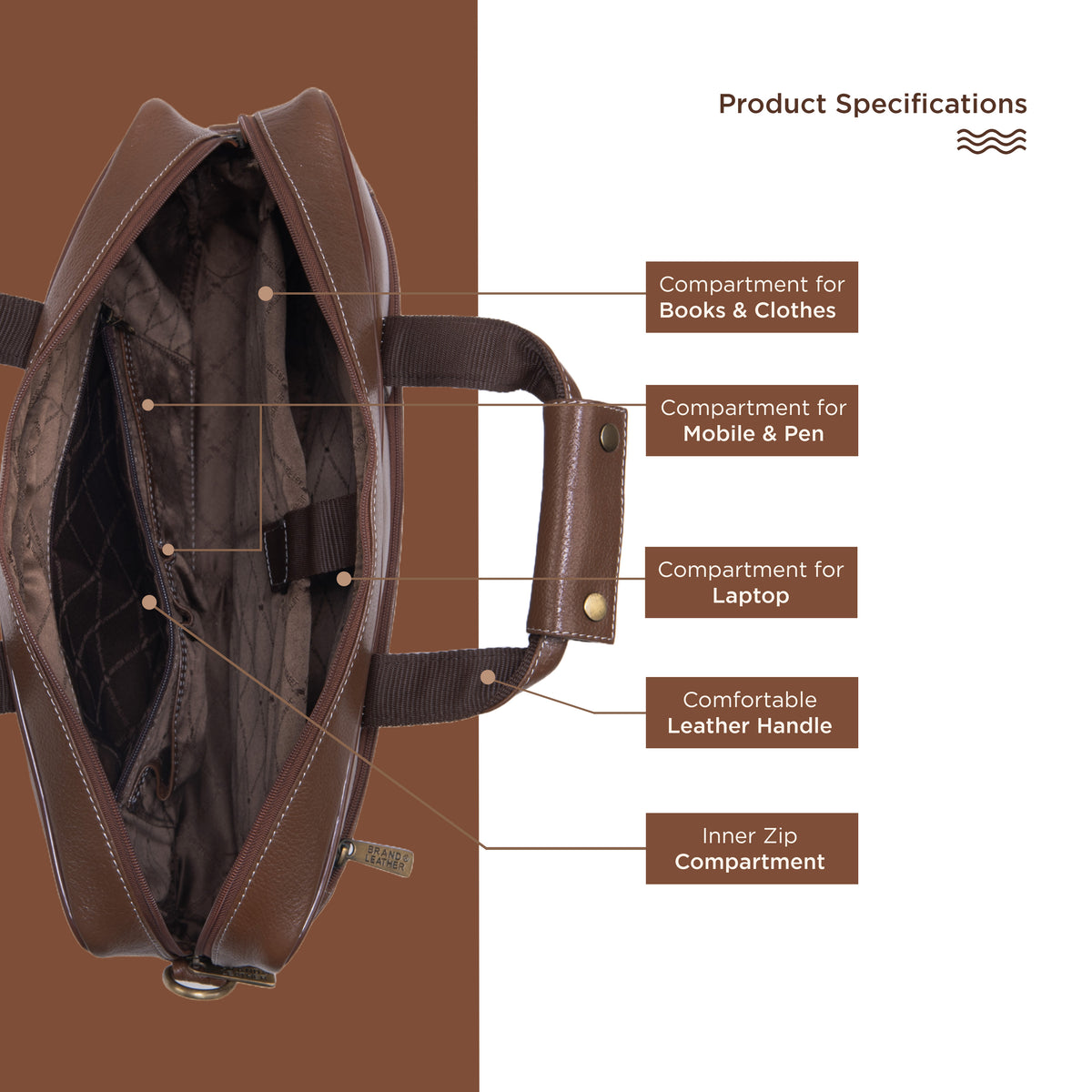 BRAND LEATHER Laptop Bag for Men - Genuine Leather Office Bag with Multiple Compartments Fits 14/15.6/16 Inch Laptop Bag - Messenger and Shoulder Bag for Travel - Water Resistant