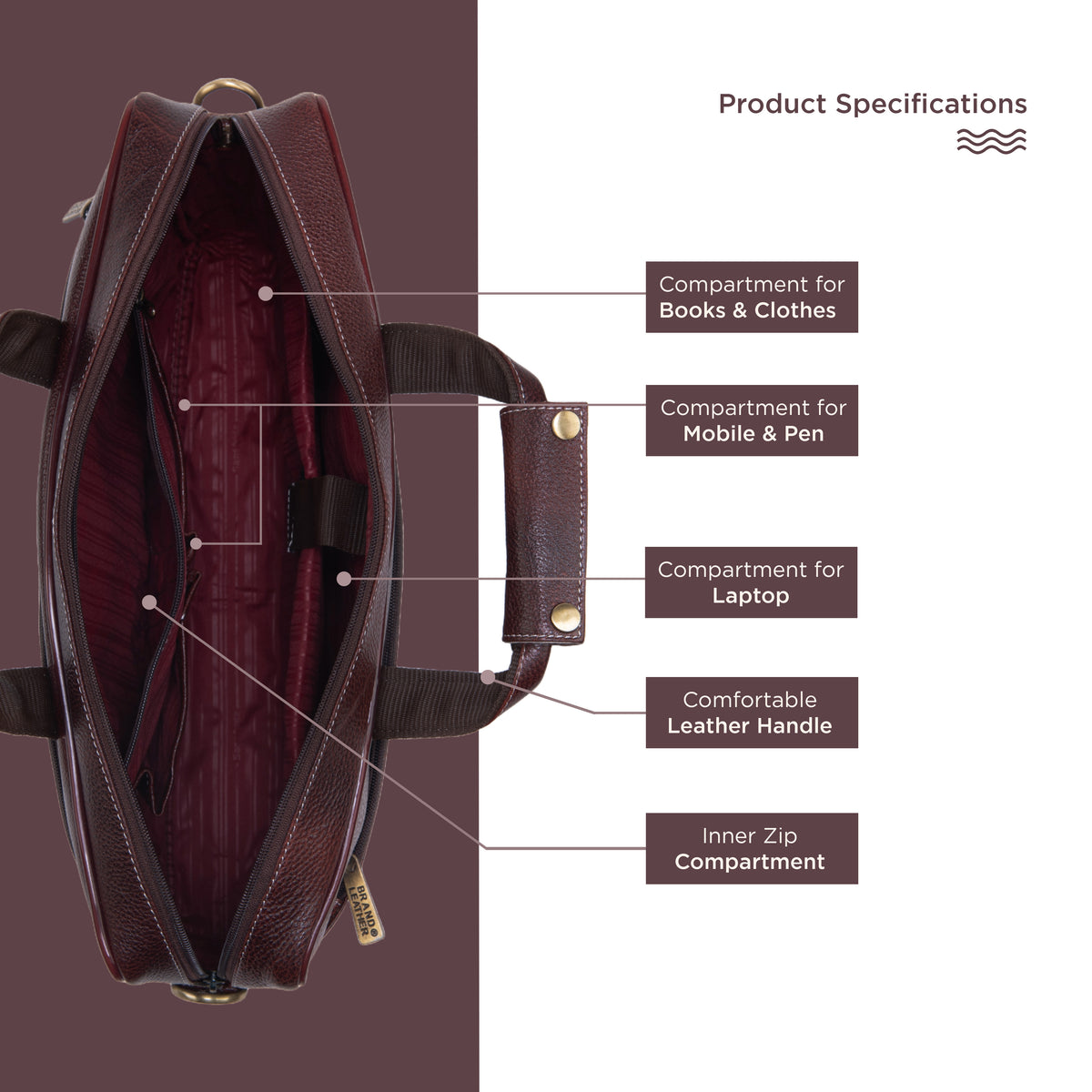 BRAND LEATHER Laptop Bag for Men - Genuine Leather Office Bag with Multiple Compartments Fits 14/15.6/16 Inch Laptop Bag - Messenger and Shoulder Bag for Travel - Water Resistant