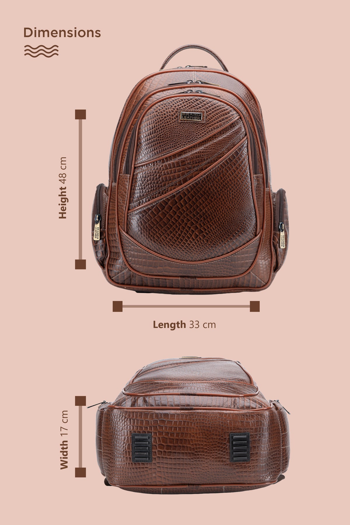 BRAND LEATHER Men's Full Grain Cow Hide Leather 17 Inch Laptop Backpack Large Capacity Weekender Overnight Camping Travel Rucksack