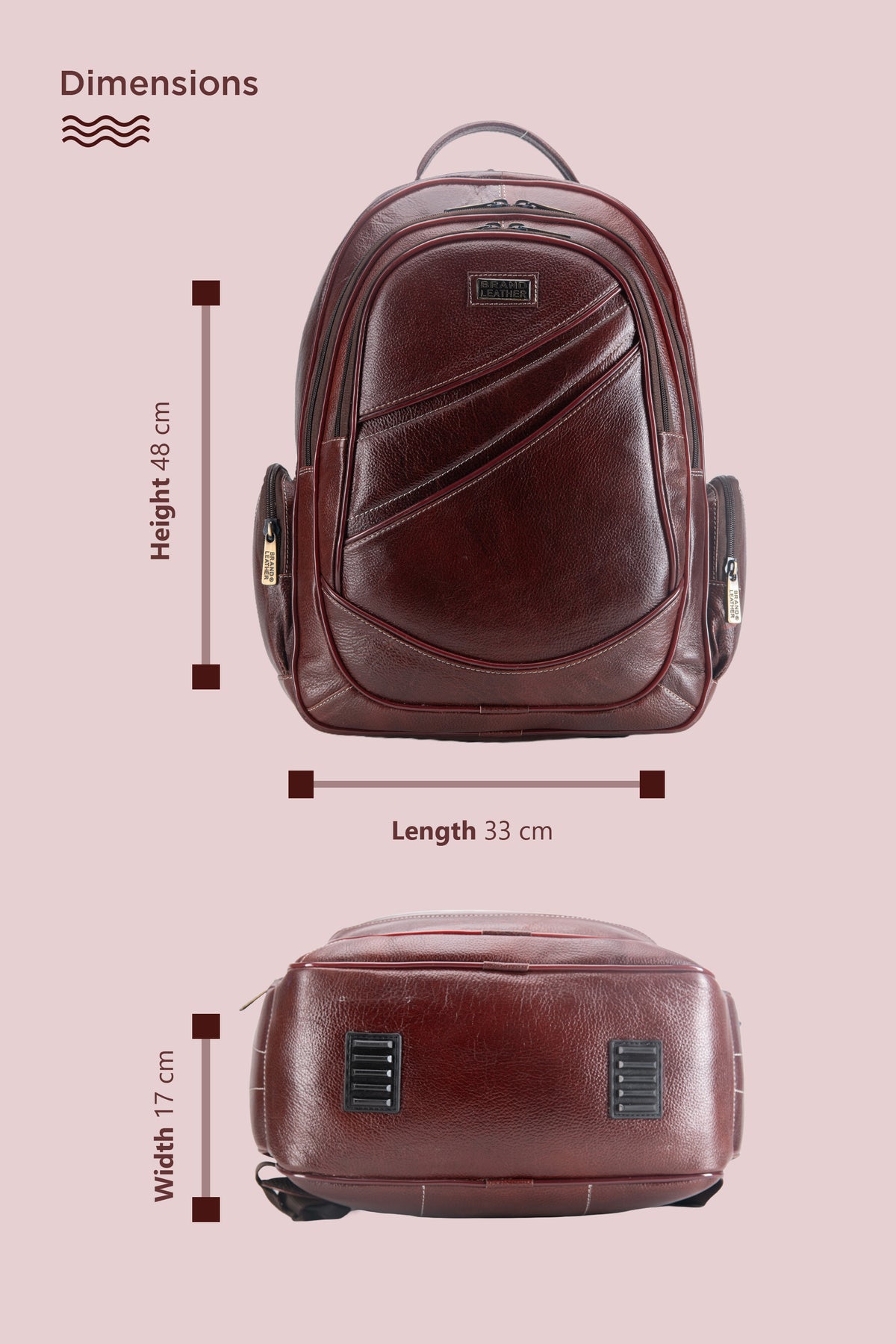 BRAND LEATHER Men's Full Grain Cow Hide Leather 17 Inch Laptop Backpack Large Capacity Weekender Overnight Camping Travel Rucksack