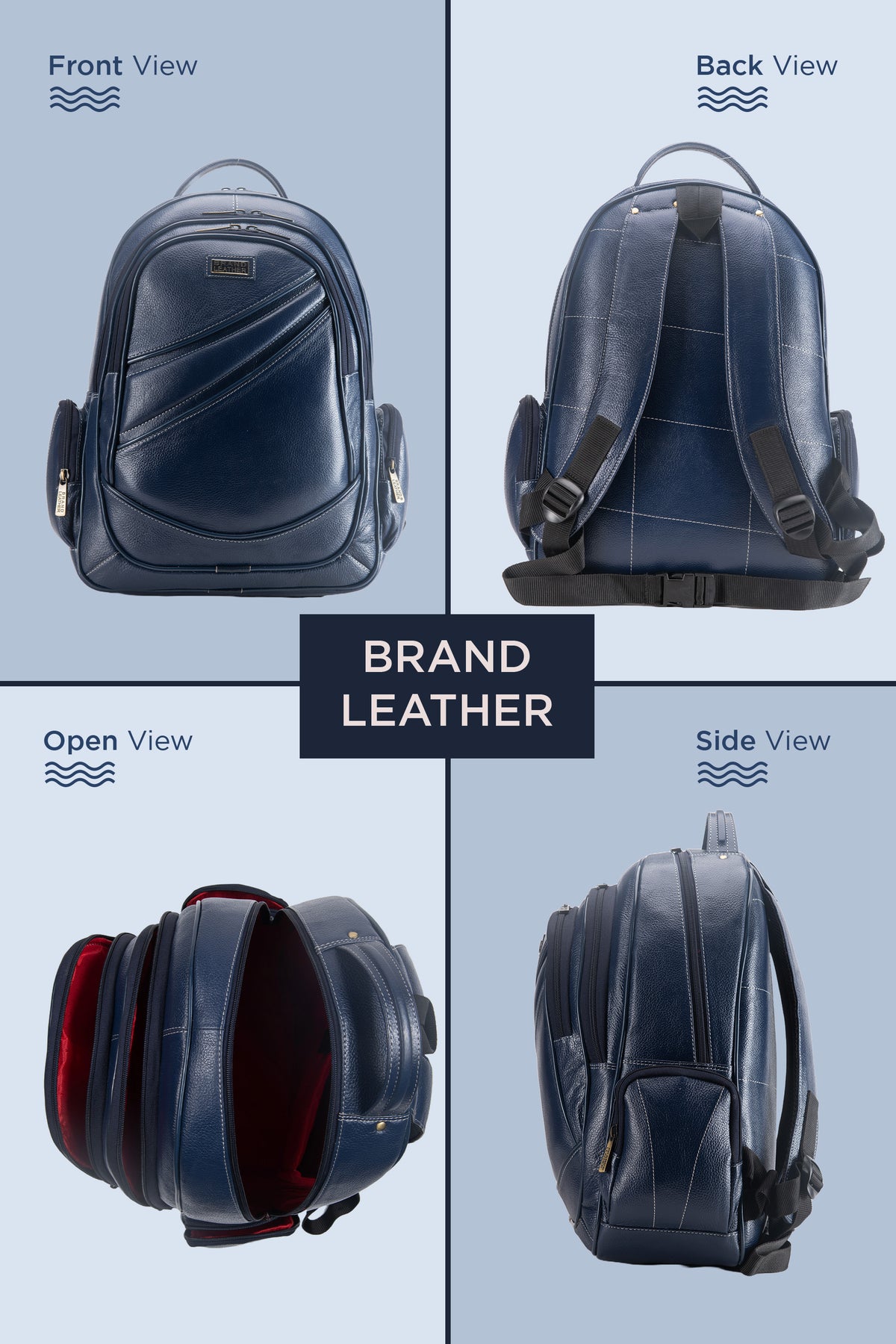 BRAND LEATHER Men's Full Grain Cow Hide Leather 17 Inch Laptop Backpack Large Capacity Weekender Overnight Camping Travel Rucksack