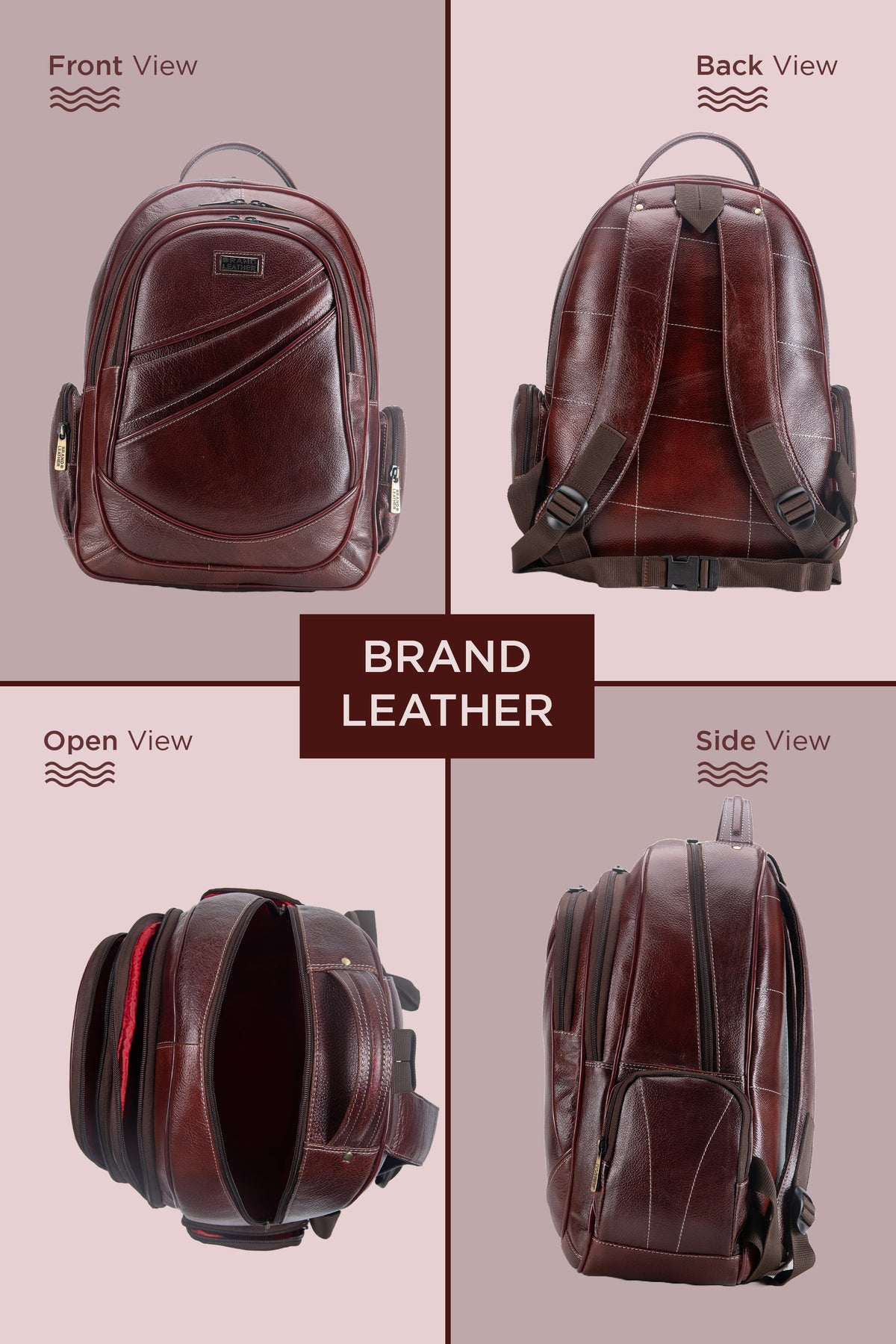 BRAND LEATHER Men's Full Grain Cow Hide Leather 17 Inch Laptop Backpack Large Capacity Weekender Overnight Camping Travel Rucksack