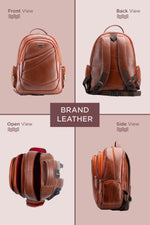 BRAND LEATHER Men's Full Grain Cow Hide Leather 17 Inch Laptop Backpack Large Capacity Weekender Overnight Camping Travel Rucksack