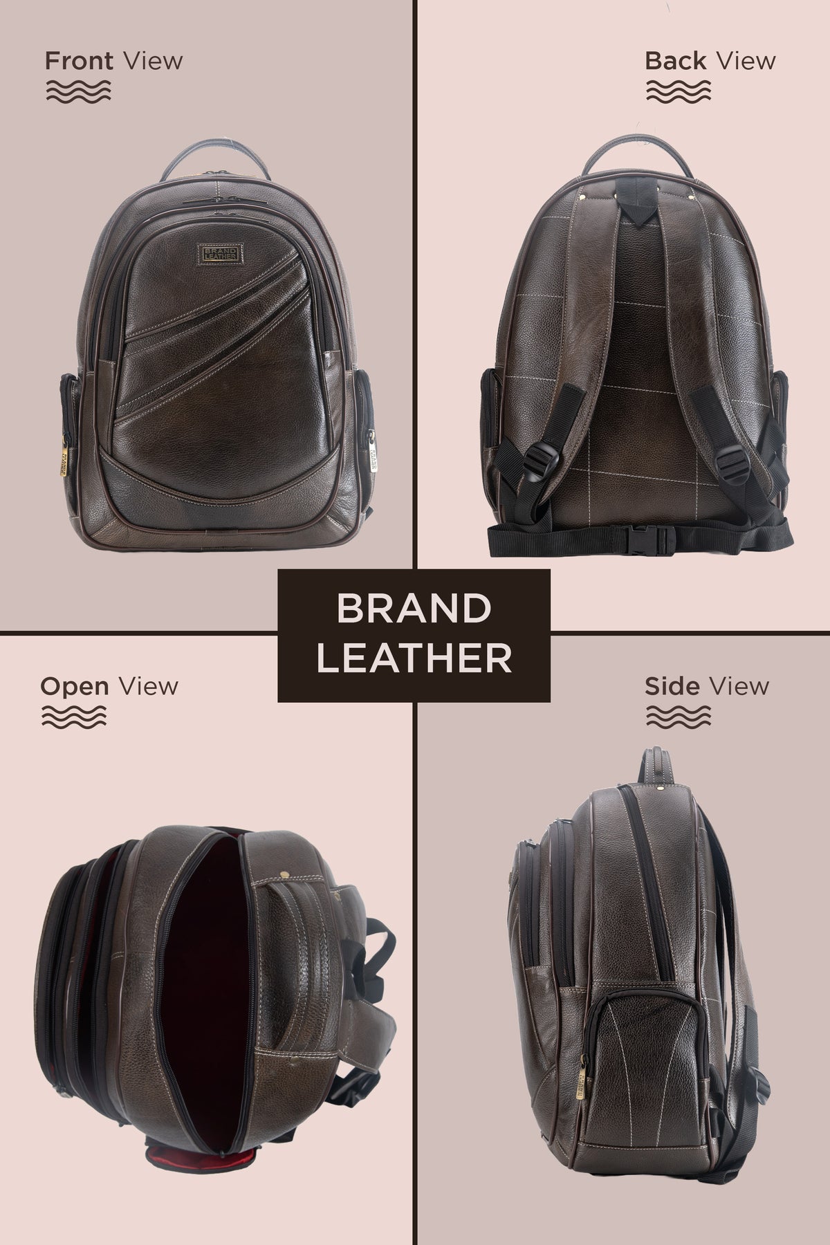 BRAND LEATHER Men's Full Grain Cow Hide Leather 17 Inch Laptop Backpack Large Capacity Weekender Overnight Camping Travel Rucksack