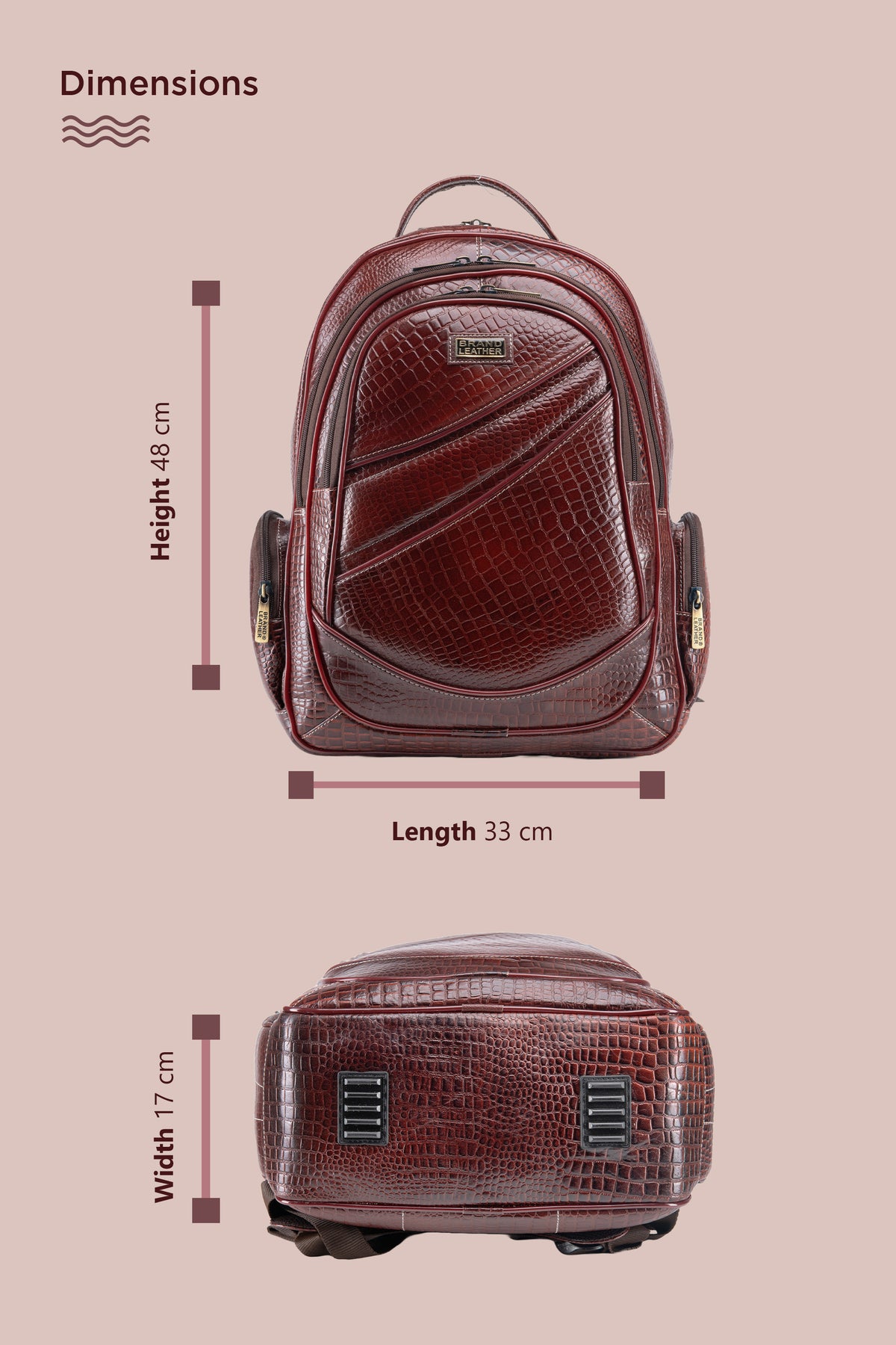 BRAND LEATHER Men's Full Grain Cow Hide Leather 17 Inch Laptop Backpack Large Capacity Weekender Overnight Camping Travel Rucksack