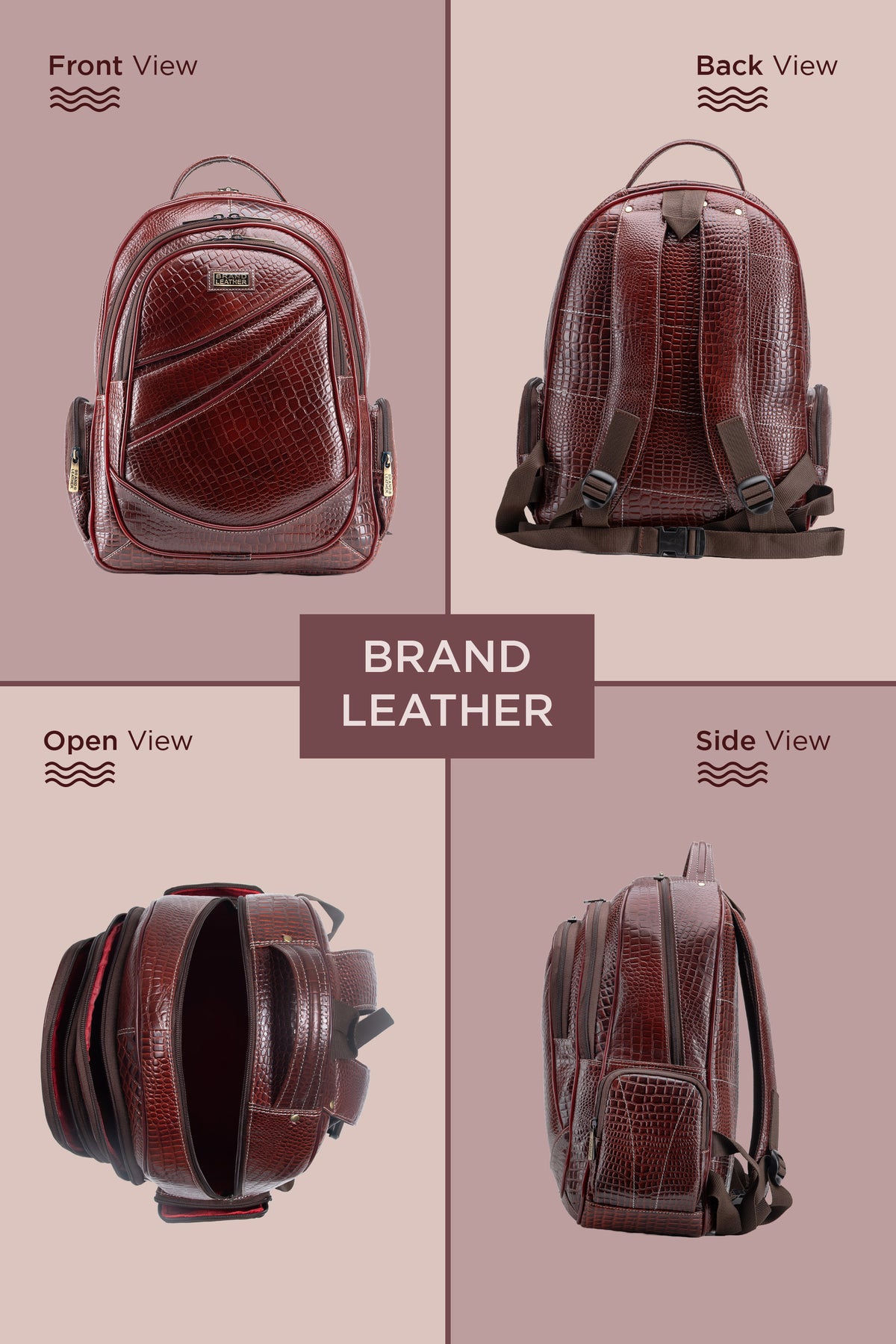 BRAND LEATHER Men's Full Grain Cow Hide Leather 17 Inch Laptop Backpack Large Capacity Weekender Overnight Camping Travel Rucksack