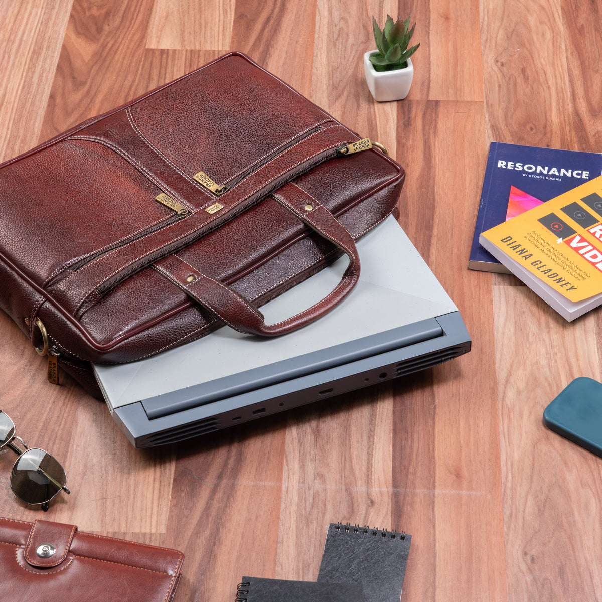 BRAND LEATHER Laptop Bag for Men - Genuine Leather Office Bag with Multiple Compartments Fits 14/15.6/16 Inch Laptop Bag - Messenger and Shoulder Bag for Travel - Water Resistant