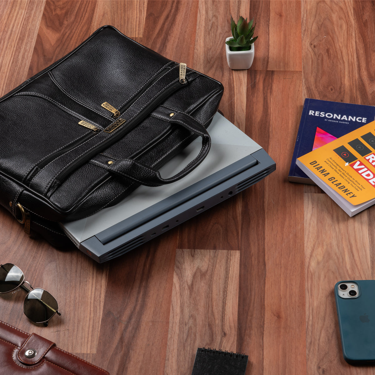 BRAND LEATHER Laptop Bag for Men - Genuine Leather Office Bag with Multiple Compartments Fits 14/15.6/16 Inch Laptop Bag - Messenger and Shoulder Bag for Travel - Water Resistant