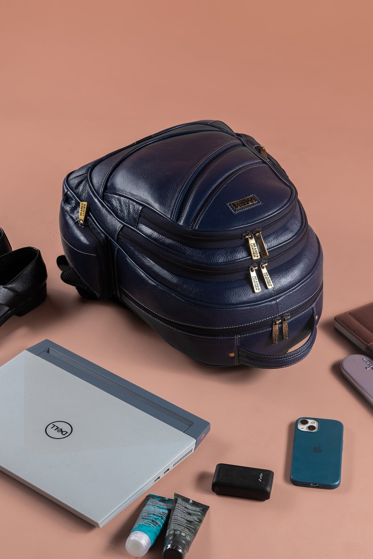 BRAND LEATHER Men's Full Grain Cow Hide Leather 17 Inch Laptop Backpack Large Capacity Weekender Overnight Camping Travel Rucksack