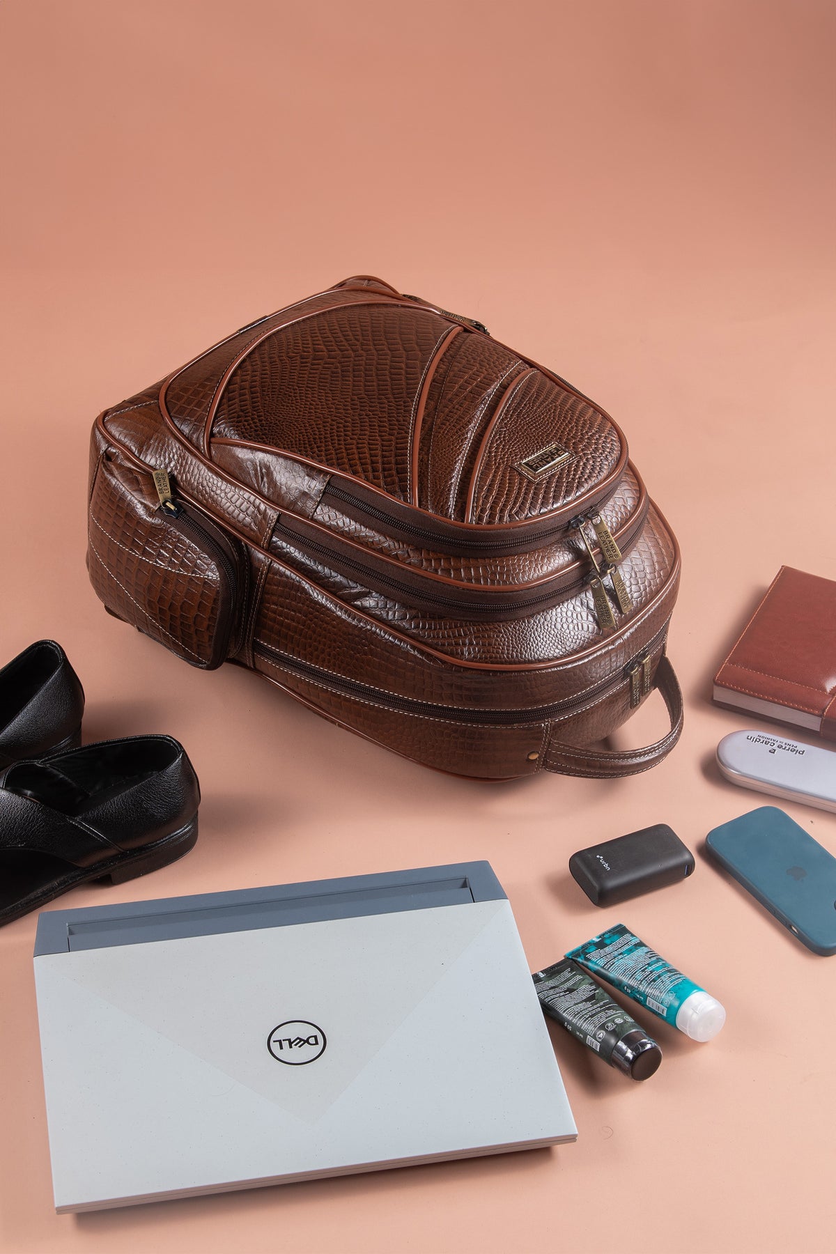 BRAND LEATHER Men's Full Grain Cow Hide Leather 17 Inch Laptop Backpack Large Capacity Weekender Overnight Camping Travel Rucksack