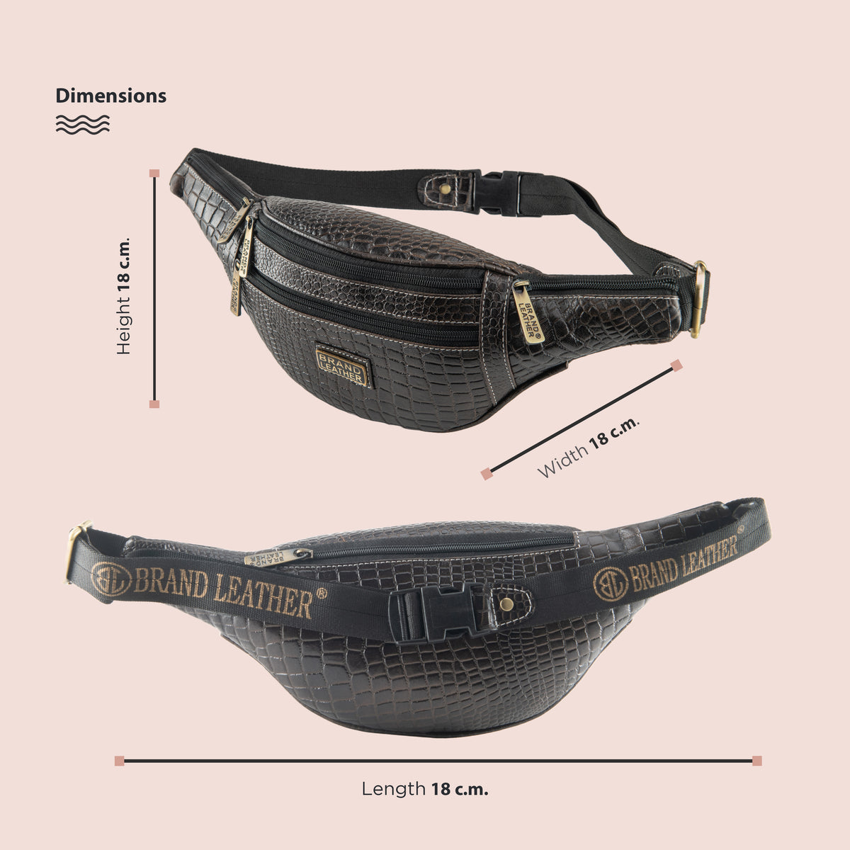 BRAND LEATHER Genuine Leather Stylish Waist Bag Elegant Style Travel Pouch Passport Holder with Adjustable Strap Unisex