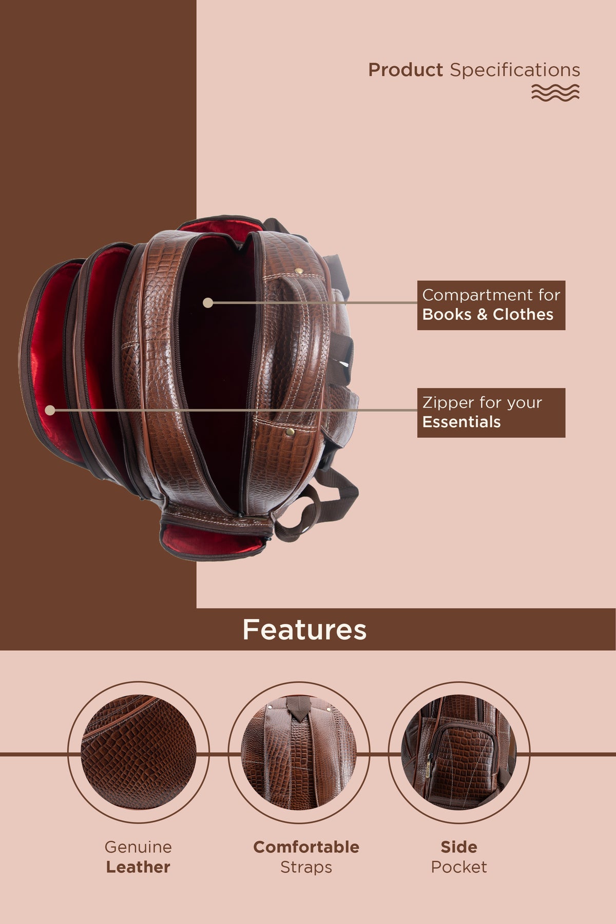 BRAND LEATHER Men's Full Grain Cow Hide Leather 17 Inch Laptop Backpack Large Capacity Weekender Overnight Camping Travel Rucksack