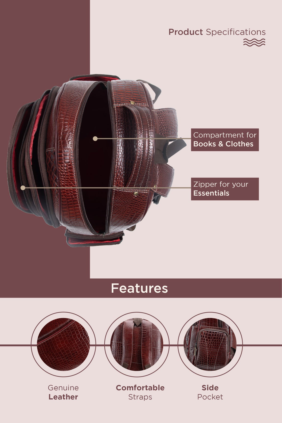 BRAND LEATHER Men's Full Grain Cow Hide Leather 17 Inch Laptop Backpack Large Capacity Weekender Overnight Camping Travel Rucksack