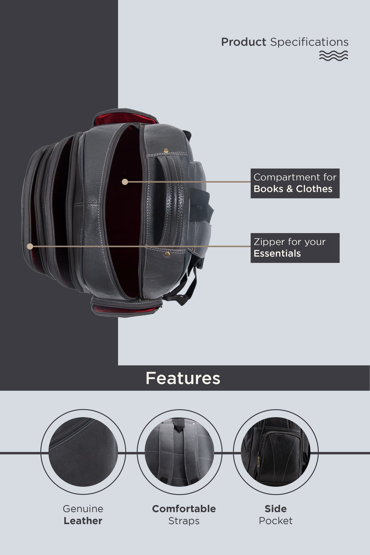 BRAND LEATHER Men's Full Grain Cow Hide Leather 17 Inch Laptop Backpack Large Capacity Weekender Overnight Camping Travel Rucksack