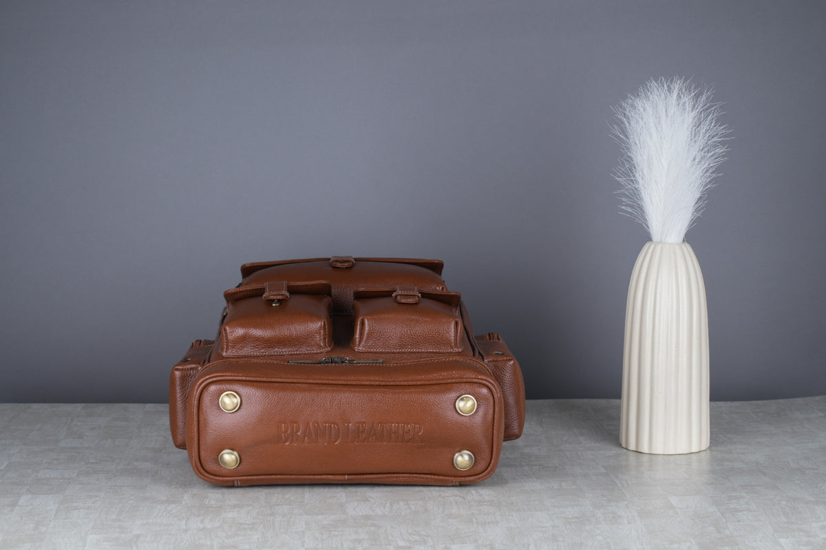 BRAND LEATHER Full Grain Buffalo - Hide Leather Backpack Large Capacity 15/15.6/16/17 Inch Laptop Bag Multi Pockets Travel Daypack