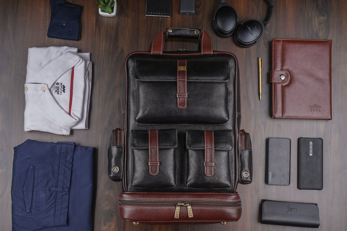 BRAND LEATHER Full Grain Buffalo - Hide Leather Backpack Large Capacity 15/15.6/16/17 Inch Laptop Bag Multi Pockets Travel Daypack