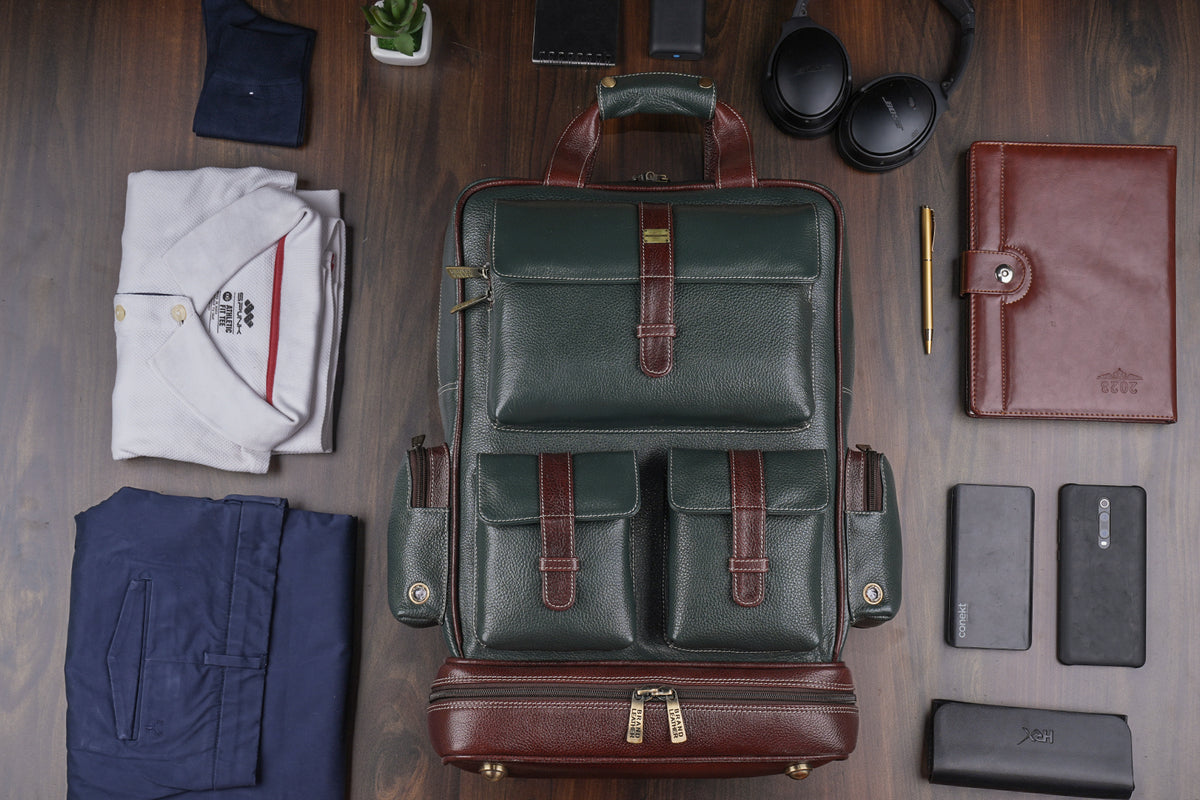 BRAND LEATHER Full Grain Buffalo - Hide Leather Backpack Large Capacity 15/15.6/16/17 Inch Laptop Bag Multi Pockets Travel Daypack