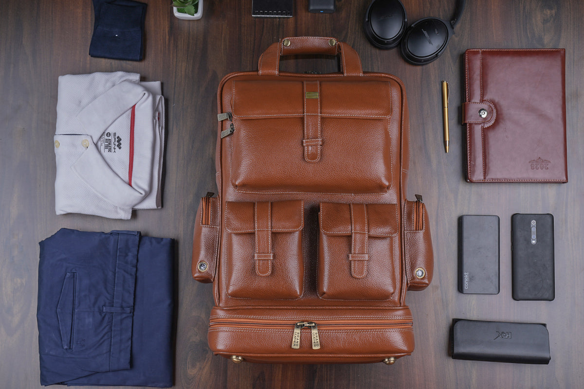 BRAND LEATHER Full Grain Buffalo - Hide Leather Backpack Large Capacity 15/15.6/16/17 Inch Laptop Bag Multi Pockets Travel Daypack