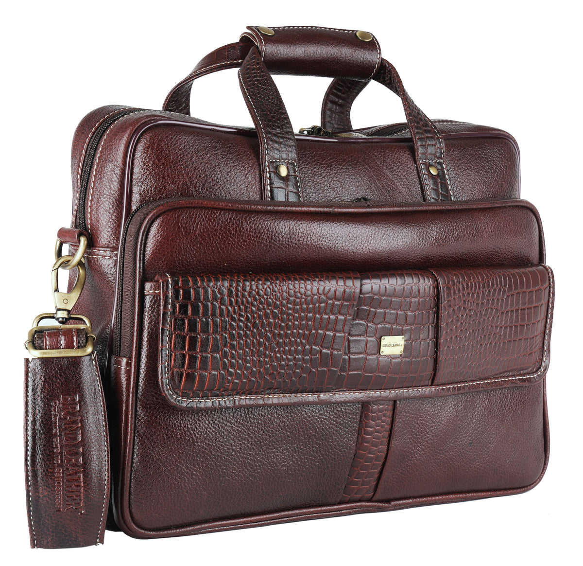 BRAND LEATHER Laptop Bag for Men - Genuine Leather Office Bag with Multiple Compartments Fits 14/15.6/16 Inch Laptop Bag - Messenger and Shoulder Bag for Travel - Water Resistant