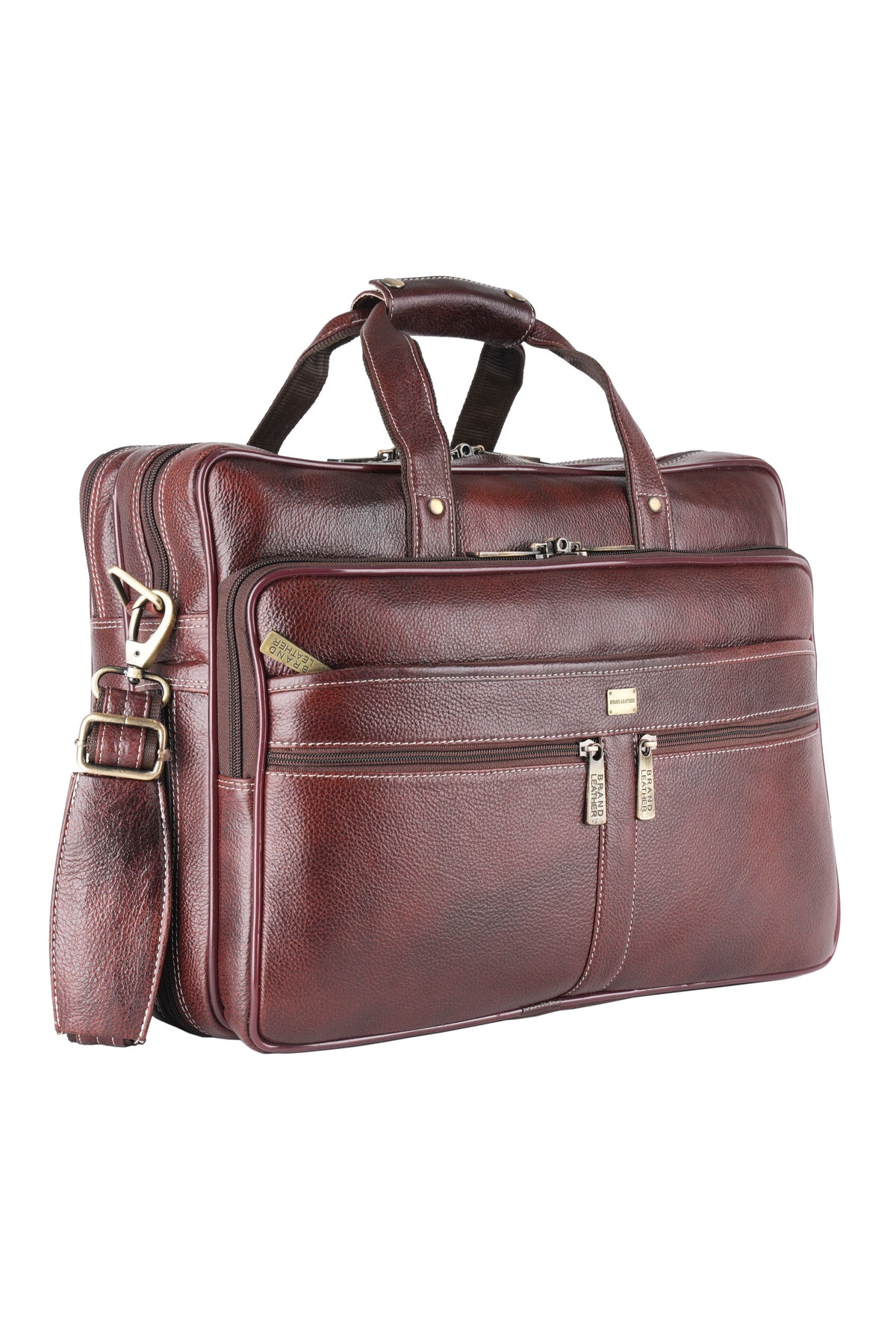 Laptop Bag for Men - Genuine Leather Shoulder Bag for Office and Travel, Brown, Fits upto 16" Laptop, Water Resistant, Multiple Compartments, Messenger bags with Trolley Strap