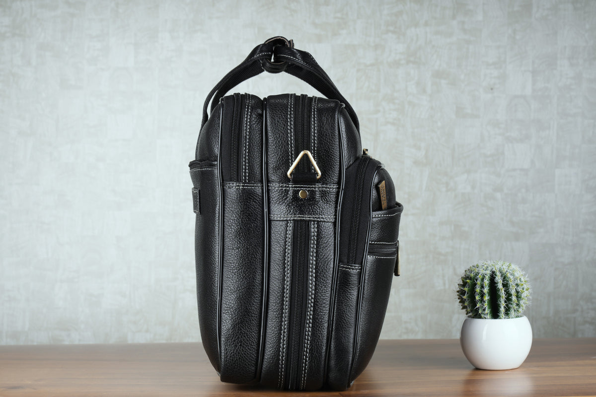 Laptop Bag for Men - Genuine Leather Shoulder Bag for Office and Travel, Brown, Fits upto 16" Laptop, Water Resistant, Multiple Compartments, Messenger bags with Trolley Strap