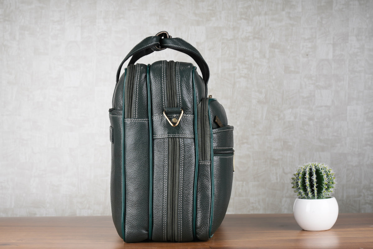 Laptop Bag for Men - Genuine Leather Shoulder Bag for Office and Travel, Brown, Fits upto 16" Laptop, Water Resistant, Multiple Compartments, Messenger bags with Trolley Strap