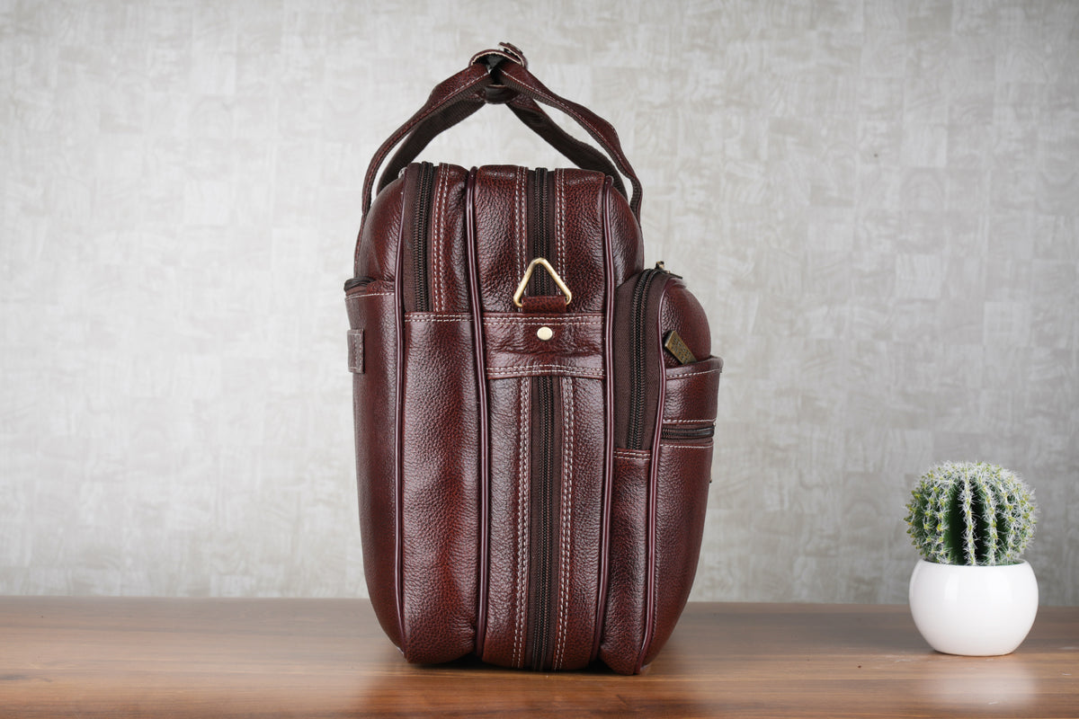 Laptop Bag for Men - Genuine Leather Shoulder Bag for Office and Travel, Brown, Fits upto 16" Laptop, Water Resistant, Multiple Compartments, Messenger bags with Trolley Strap